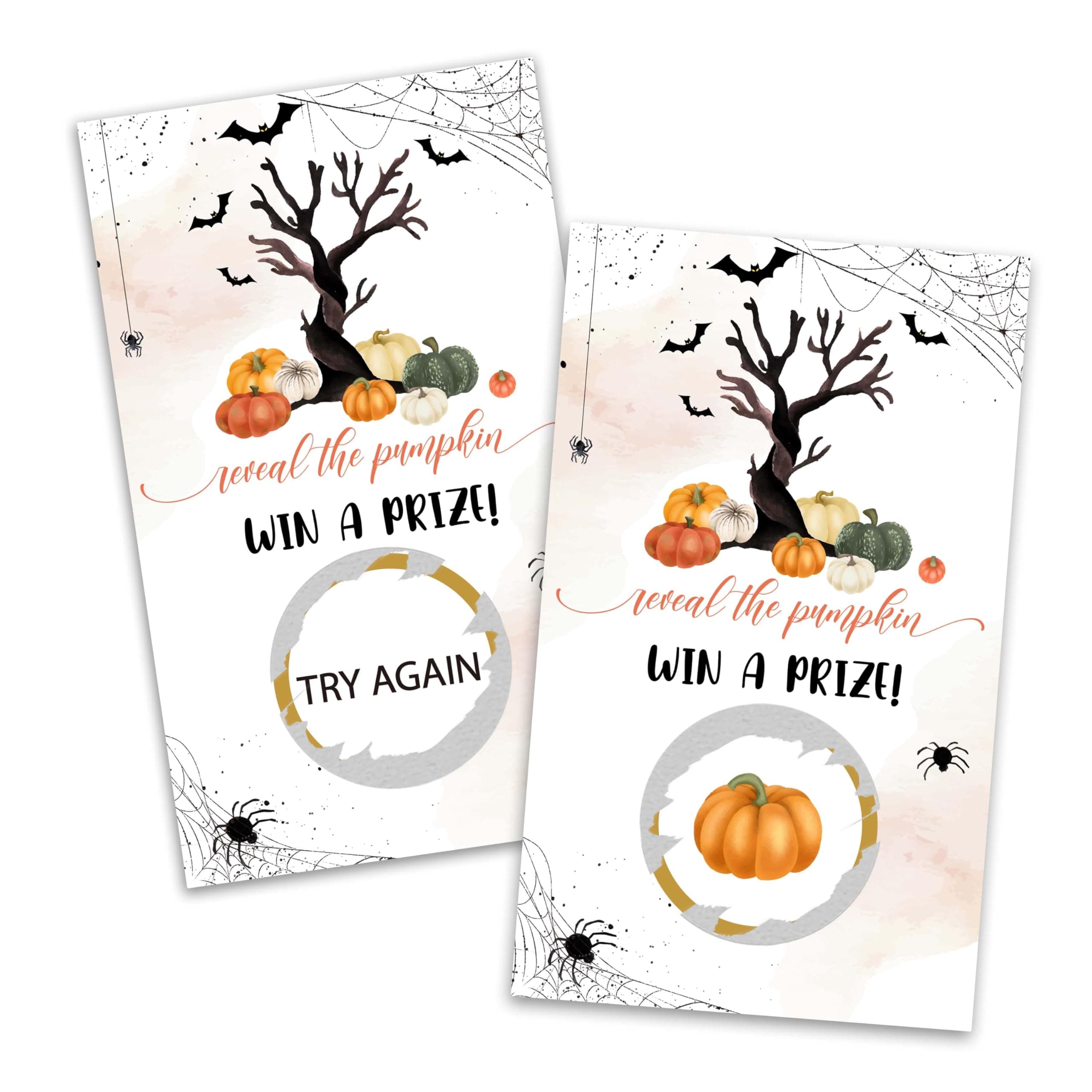 Cazhes Halloween Scratch Off Cards - 50pcs Bewitched Party Scratch Prize Cards - Pumpkin Festive Raffle Tickets for Adults Families Events Business Groups Game Supplies - B02