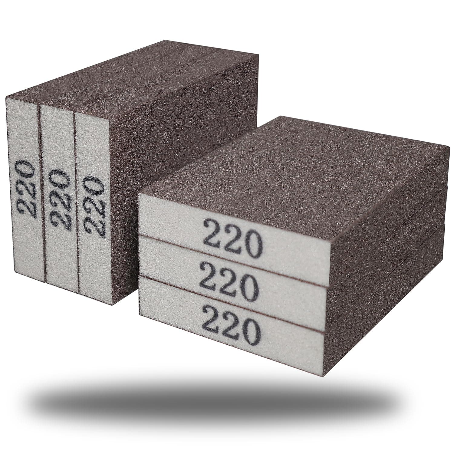 Tonmp 6 Pack 220 Grit Superfine Sanding Sponge, Washable and Reusable Great for Pot Pan Brush Sponge Brush Glasses Wood Metal Sanding (220 Grit-6 Pack)