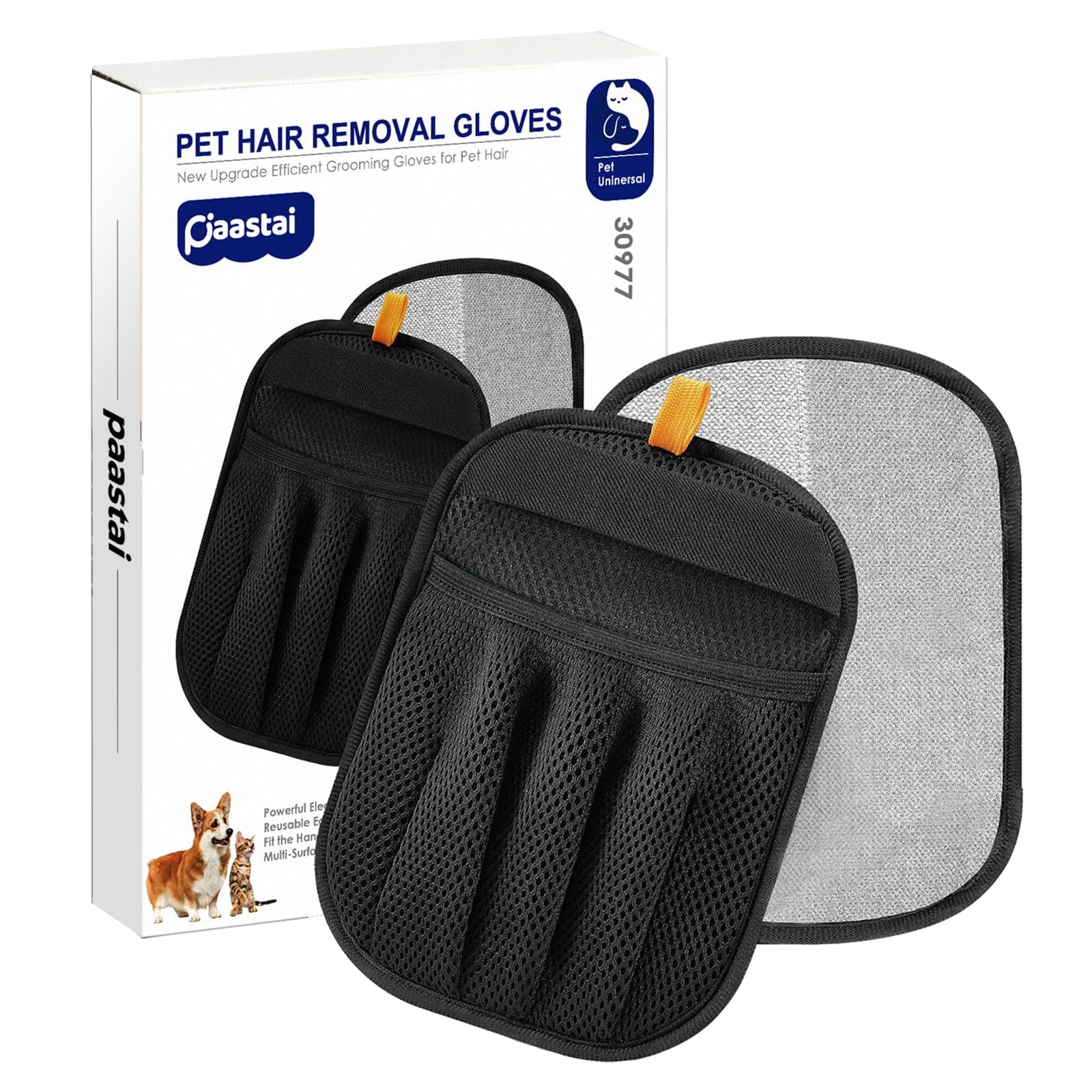 PAASTAI Pet Hair Removal Glove, Upgraded Five-Finger Electrostatic Magic Brush Pet Hair Remover, Reusable Cat & Dog Hair Remover for Couch, Furniture (1)