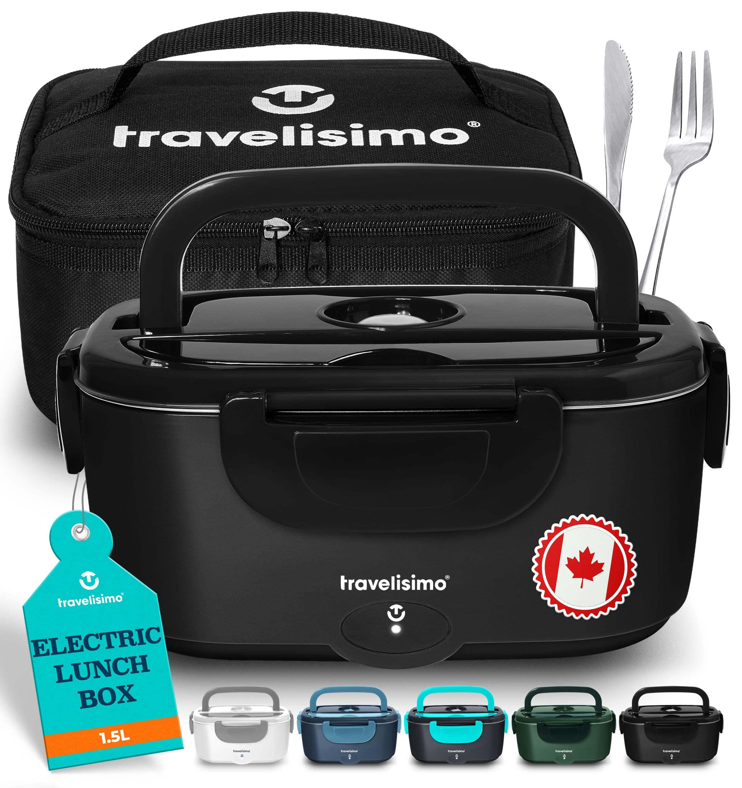 TRAVELISIMO Electric Lunch Box Food Heater, 100W 1.5L Portable Microwave 12V/24V/110V Heated Lunch Box for Men & Women, Stainless Steel Portable Food Warmer Lunch Box for Car/Truck/Office