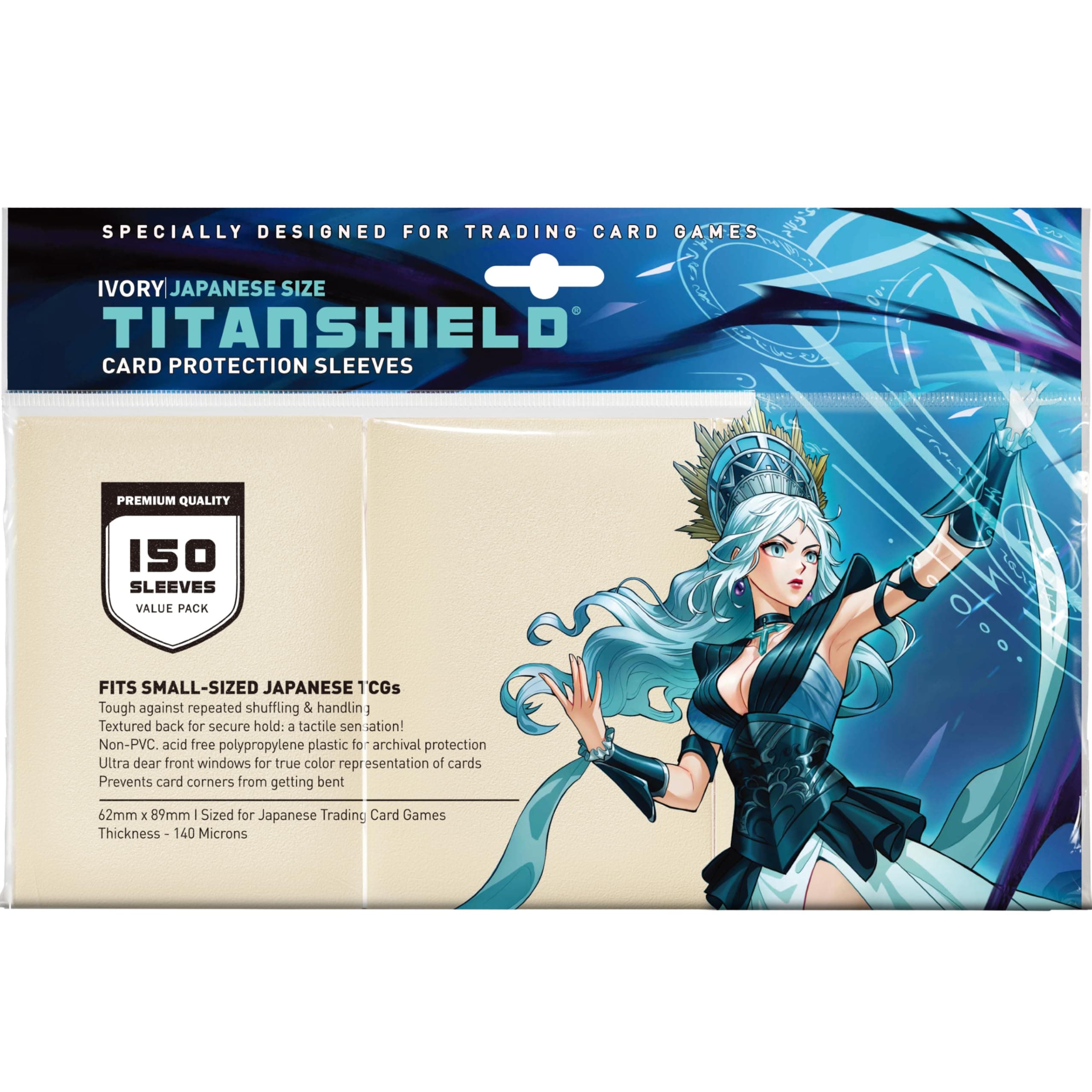 TitanShield 150 Ivory Small Japanese Sized Trading Card Sleeves Deck Protector for Yu-Gi-Oh, Cardfight!! Vanguard & More