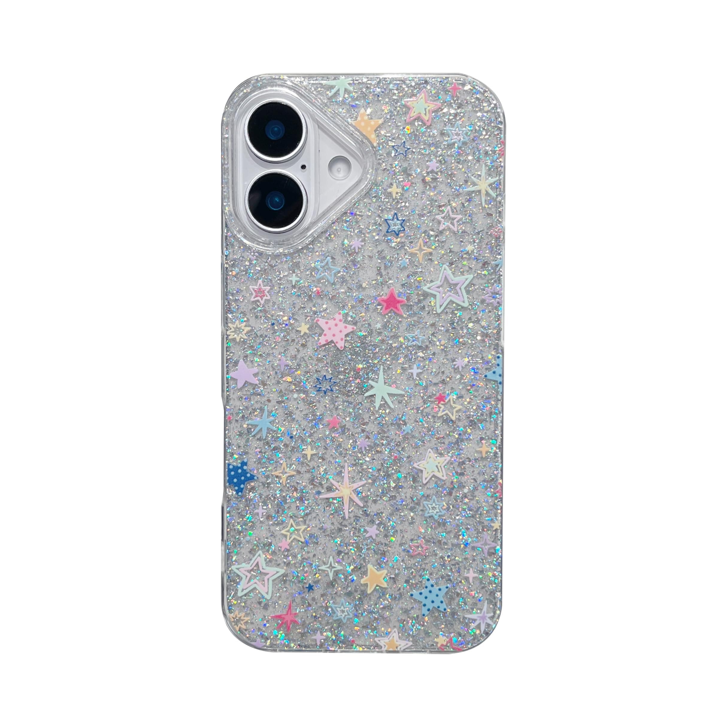 FLIRACON Bling Glitter Colored Star Clear Soft Phone Case Compatible with iPhone Case(Clear,for iPhone 14)