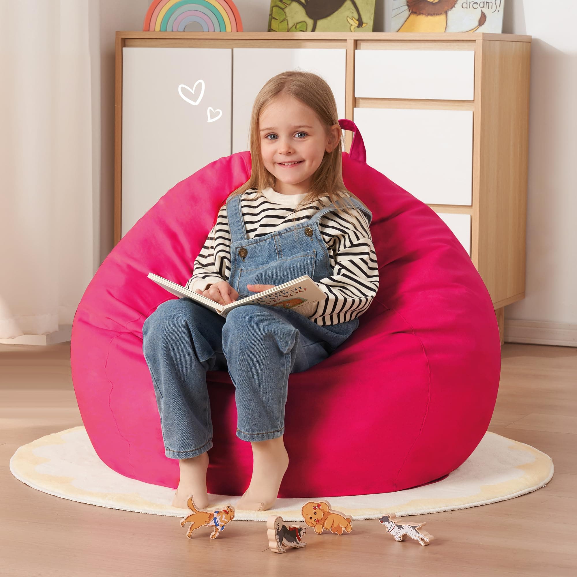 Homguava 2FT Bean Bag Chair with Handle,Small Beanbag Chair, Pink