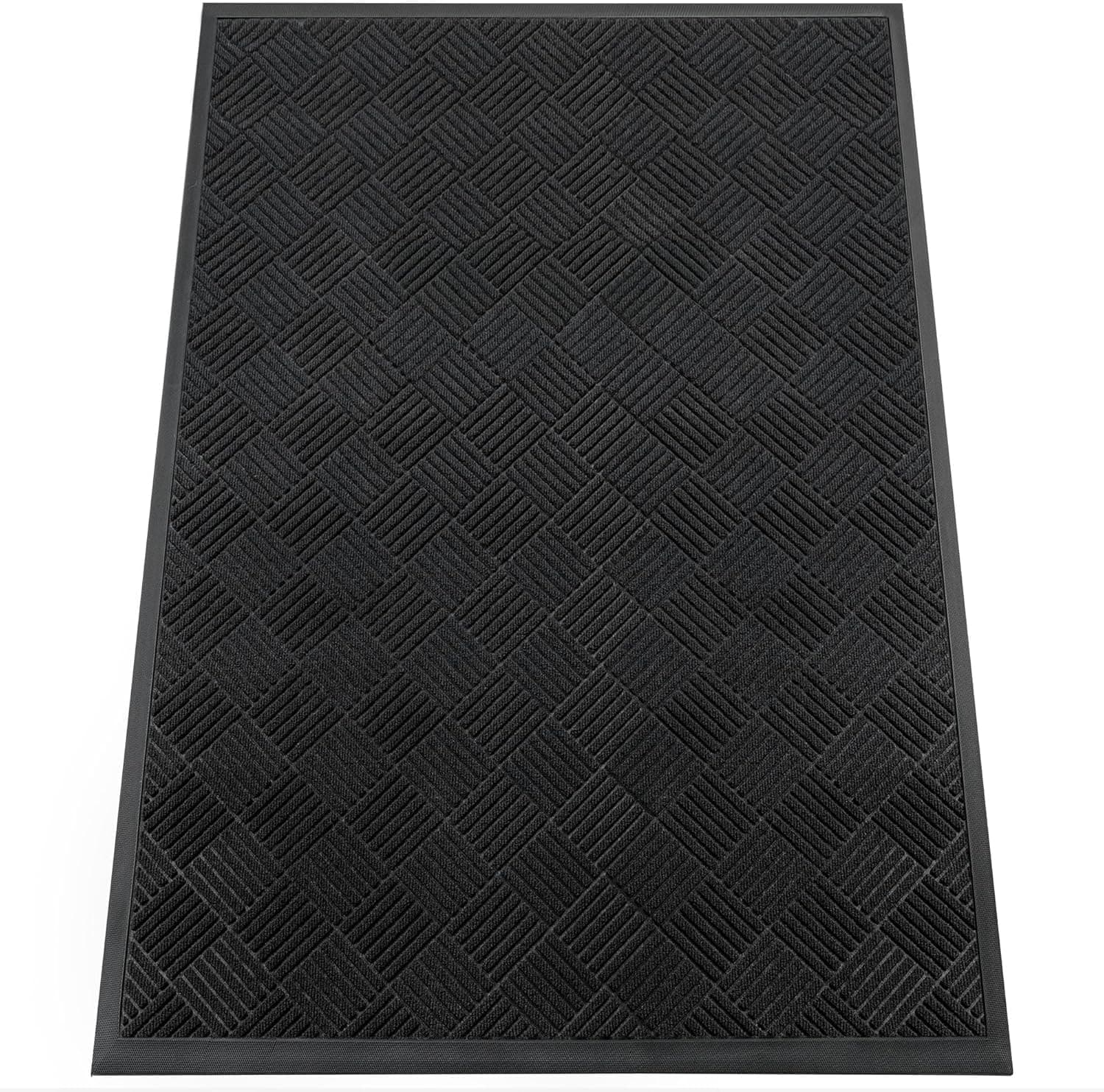 HOMEK Indoor Outdoor Door Mat, 6’x 4' Doormat for Entryway, Rubber Backing Non Slip Front Door Mat Outside Entrance, Super Absorbent Commercial Floor Mat for Home Office, Black