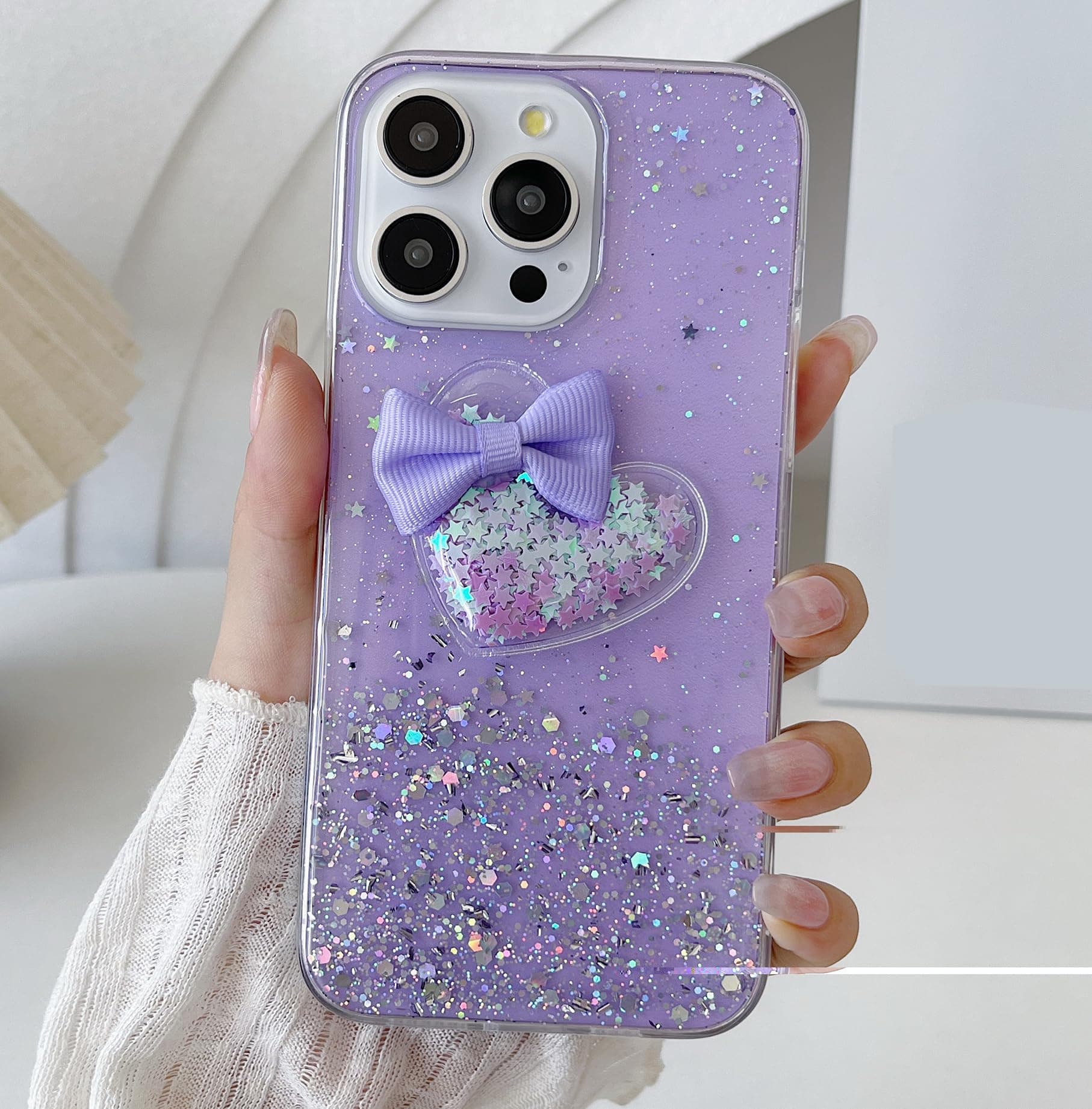 for Samsung Galaxy S22 Ultra Case Bling Luxury Cute Sparkle Glitter 3D Love Fancy Protective Phone Cover for Women Girls Kids,Purple