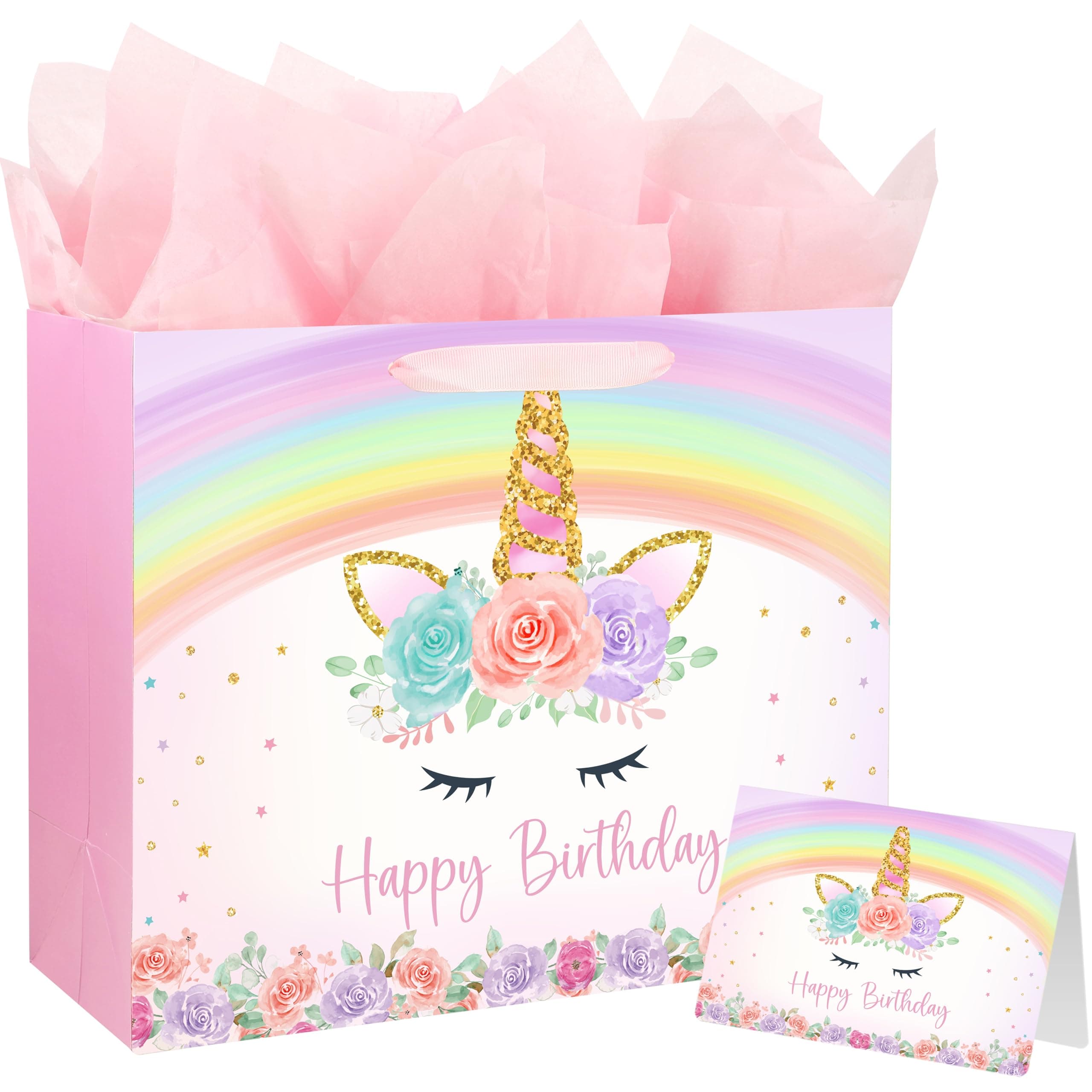 Yusenguan 13" Large Happy Birthday Gift Bag for Kid Girl