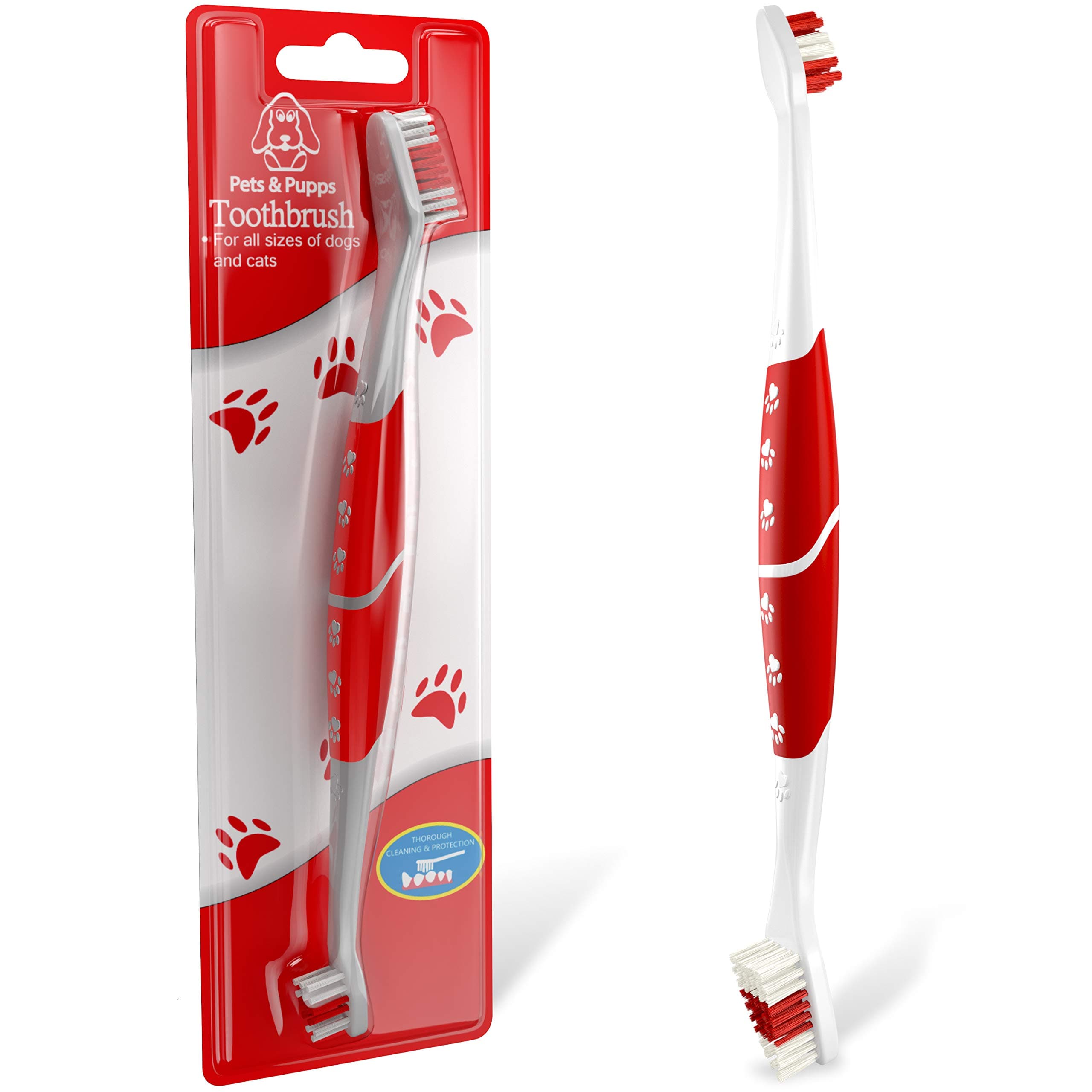 Pet Toothbrush for Dogs, Cats with Soft Bristles - Easy Teeth Cleaning & Dental Care, Non Slip Dual Head Dog Toothbrush for Medium & Large Pets, Toothpaste Not Included (Pack of 4 (Multi))