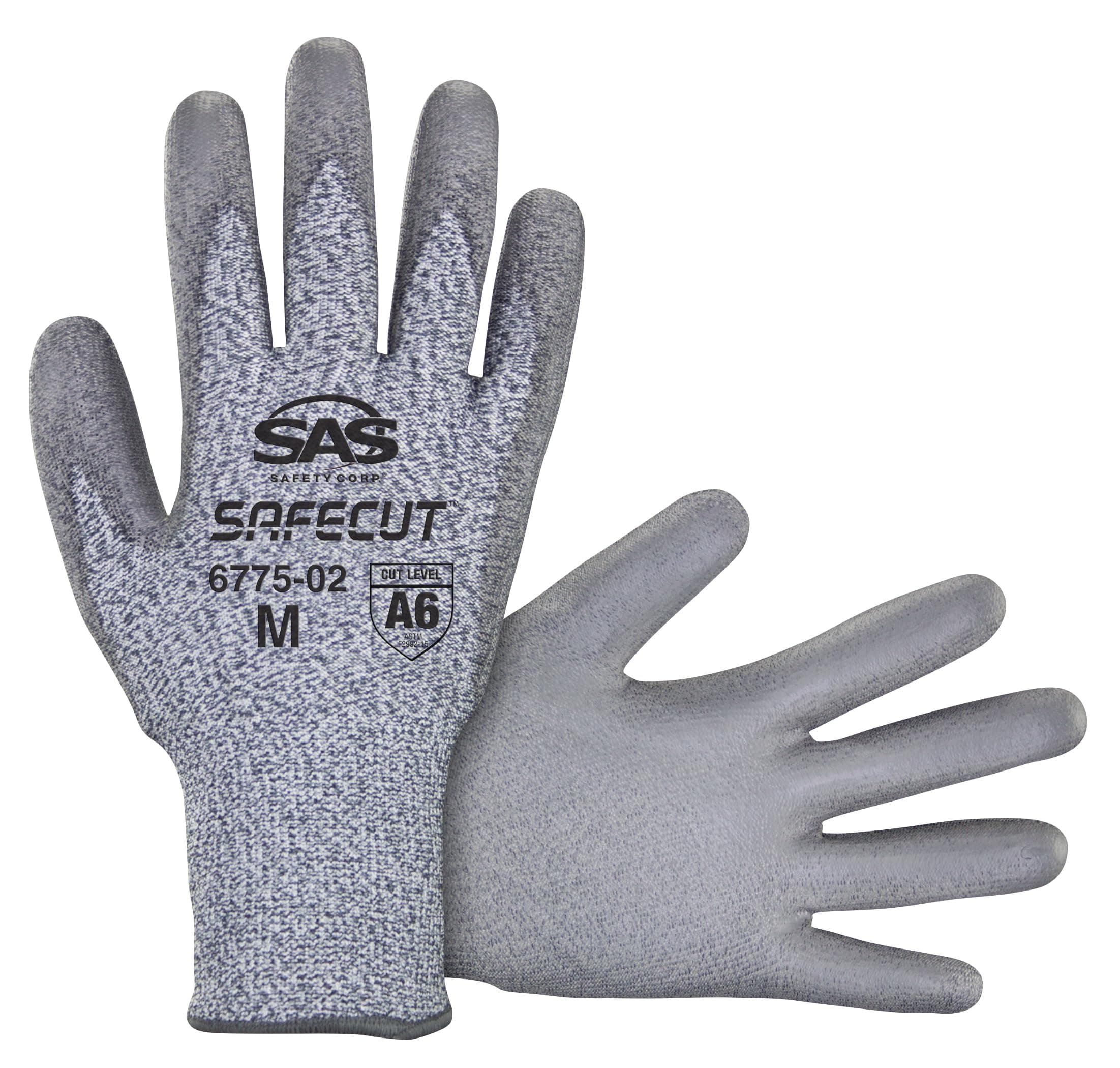 SAS Safety 6775-03 Cut Resistant Safecut™ Hppe Knit Glove, Pu Coating, Astm Cut Level 3, En 388 Level 4543 - Lrg - Bulk