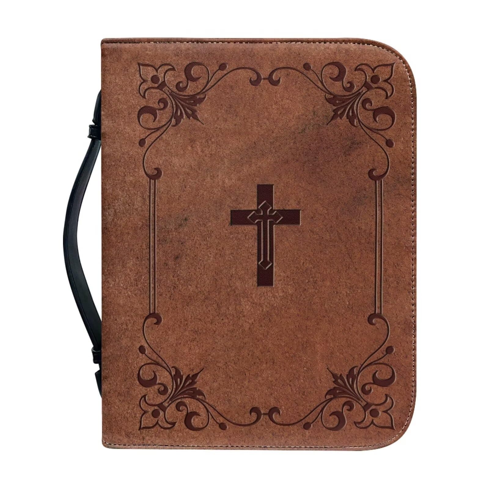 Rshubino Cross Bible Case for Men PU Leather Bible Cover with Bookmark Size XL Waterproof Church Bag with Handle Zipper Pockets for Travel Study