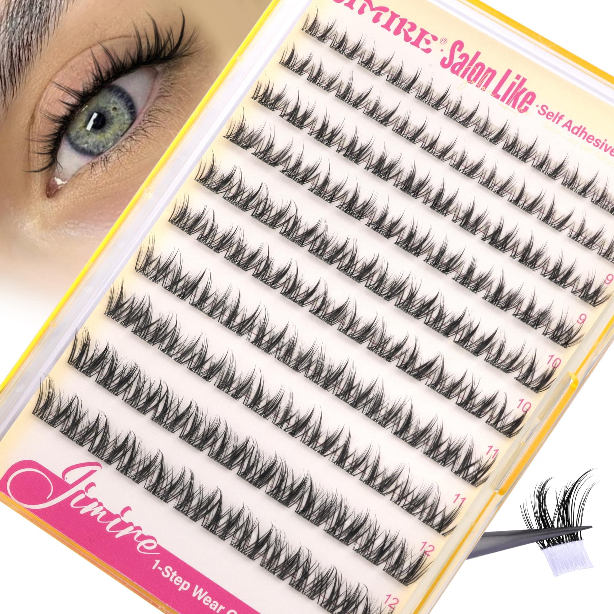 JIMIRE Self Adhesive Eyelashes Natural Look Wispy Lash Clusters Pre-Glued Cluster Lashes Reusable Self Adhesive Lash Clusters 8-12MM Short Natural Eyelash Clusters Easy to Apply 120Pcs Pack