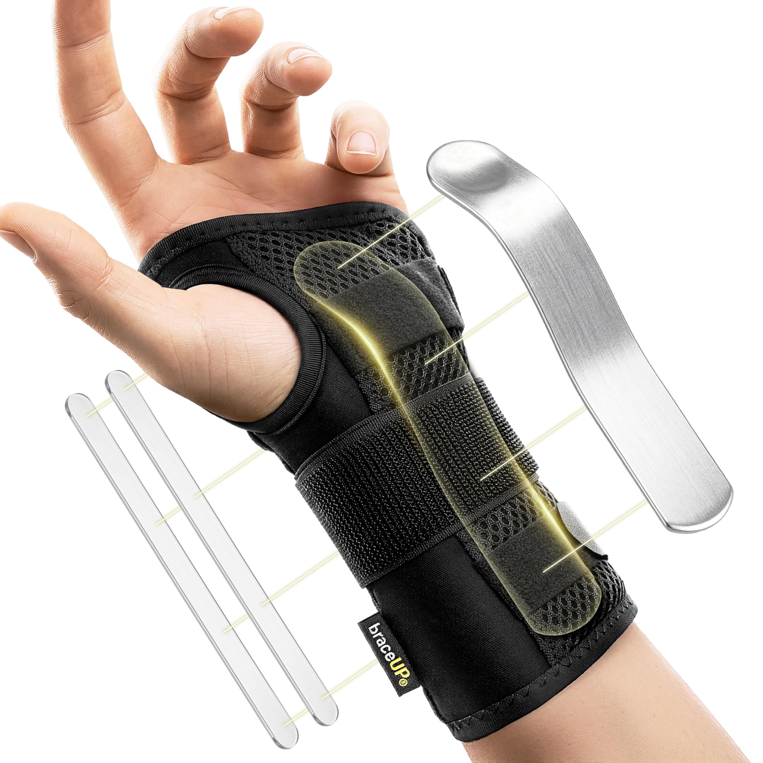BraceUP Carpal Tunnel Wrist Brace with Metal Wrist Splint for Hand and Wrist Support and Tendonitis Arthritis Pain Relief - for Men and Women (L/XL, Left Hand)