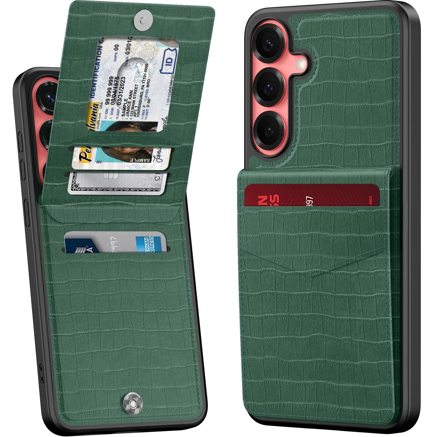 Bemal for Samsung Galaxy S25 Plus Wallet Case, Built-in Card Holder, RFID Blocking, PU Leather Kickstand, Magnetic Closure, Durable Shockproof Phone Cover for Women Men, Alligator Pattern Green