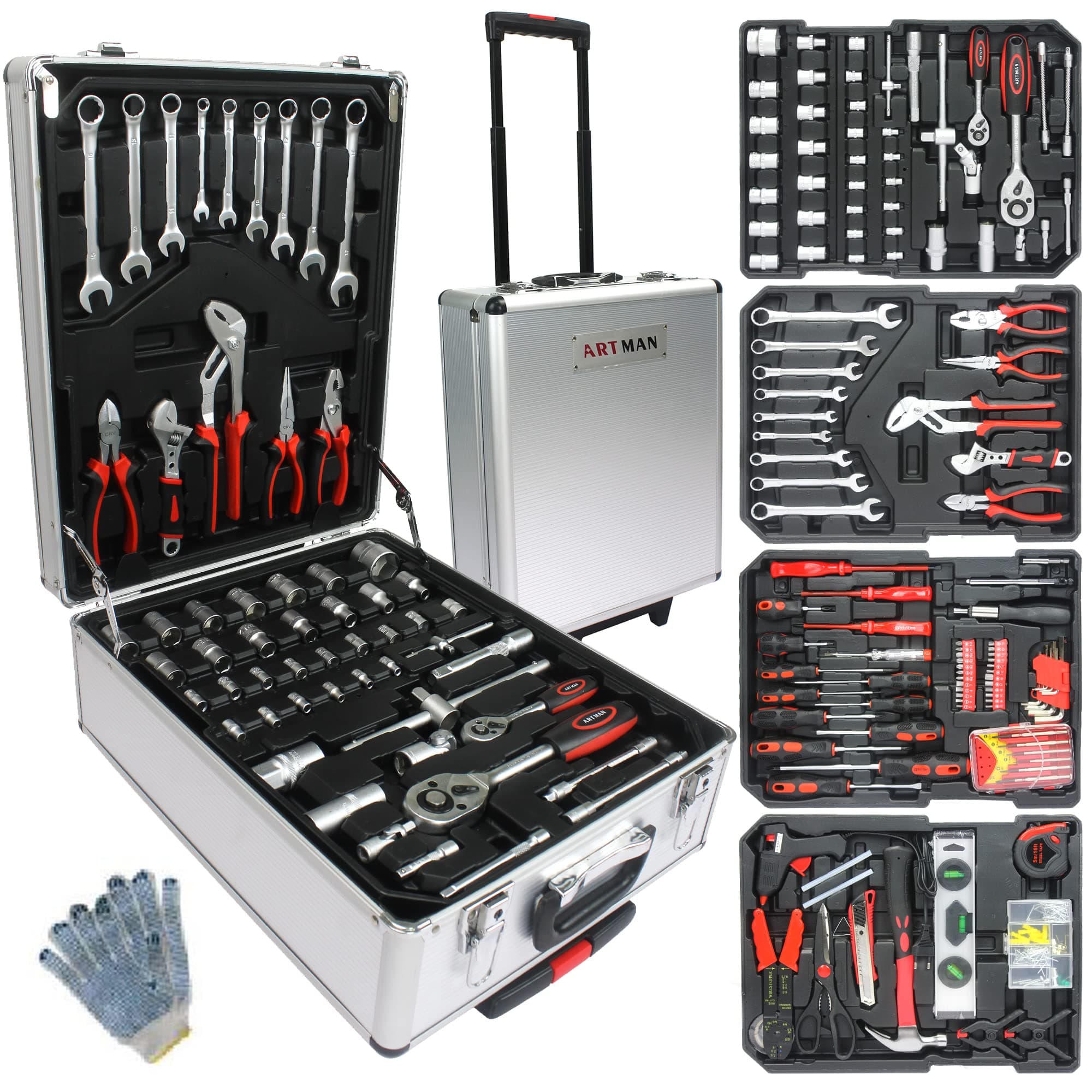 Tool Box with 889pcs Tools，Household Tool Set with Aluminum Trolley Case, Auto Repair Tool Kit Rolling Toolbox，caja de herramientas