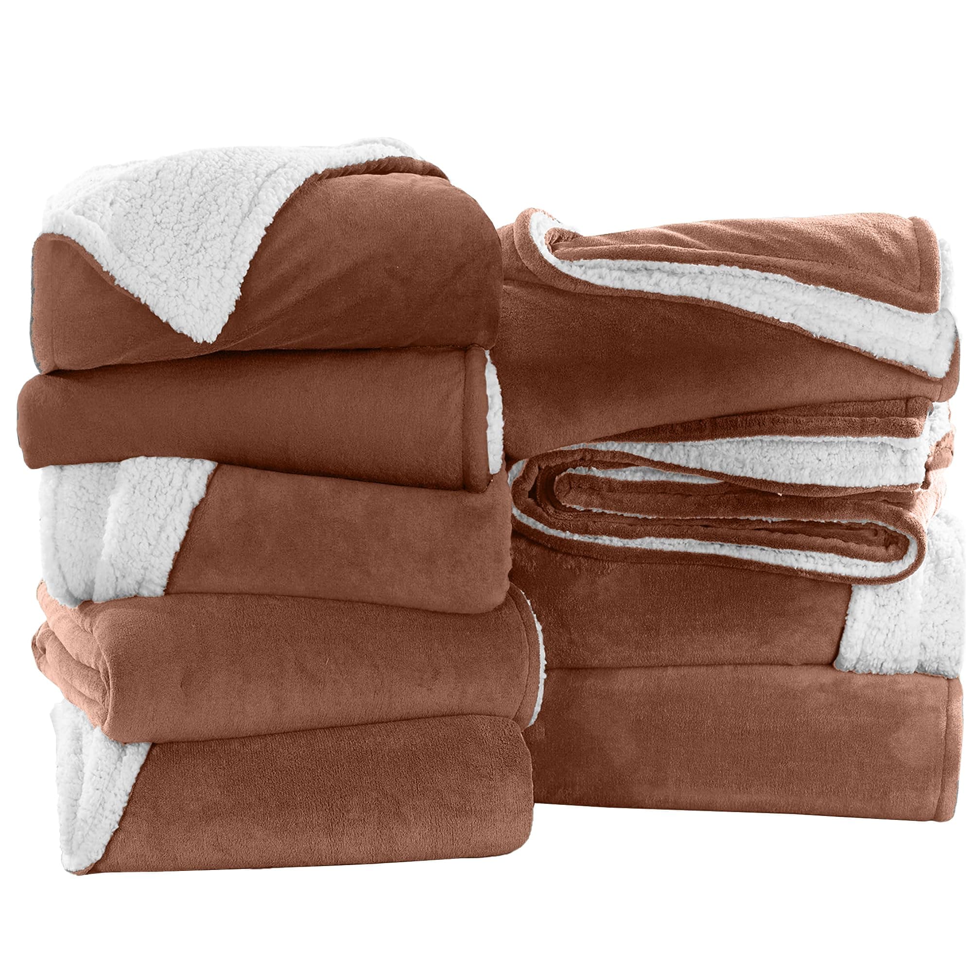 IR Imperial Rooms Camel Sherpa Blankets Queen Size for Bed - Wholesale Bulk Pack of 9 Sherpa Blankets - Soft Fluffy Throw Blanket for Hotels, Guest Bedroom, 90x90 Inches
