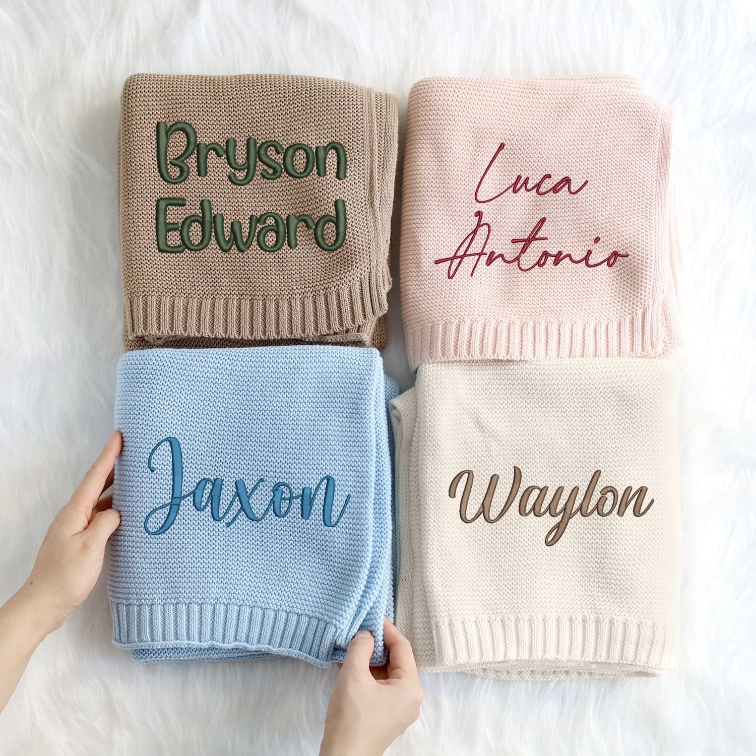 locobird Embroidered Baby Name Blankets, Baby Blankets Embroidered, Personalized Baby Blanket for Boys Girls, Custom Baby Name Blankets, Embroidery Blankets, Cotton Knit Blanket