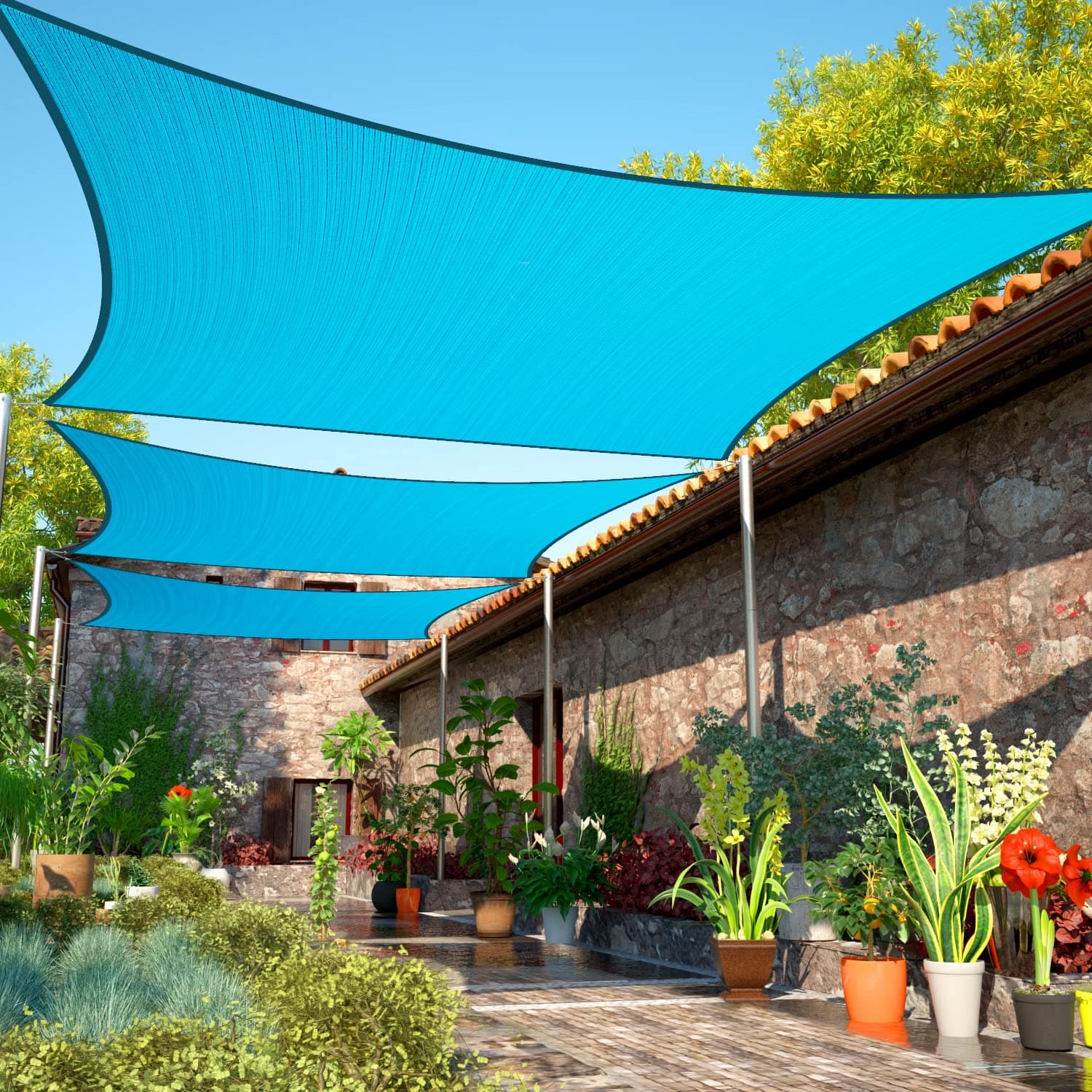 ShadeMart 10' x 16' Turquoise Sun Shade Sail Rectangle Canopy Fabric Cloth Screen smTAPR1620, Water and Air Permeable & UV Resistant, Heavy Duty, Carport Patio Outdoor - (We Customize Size)