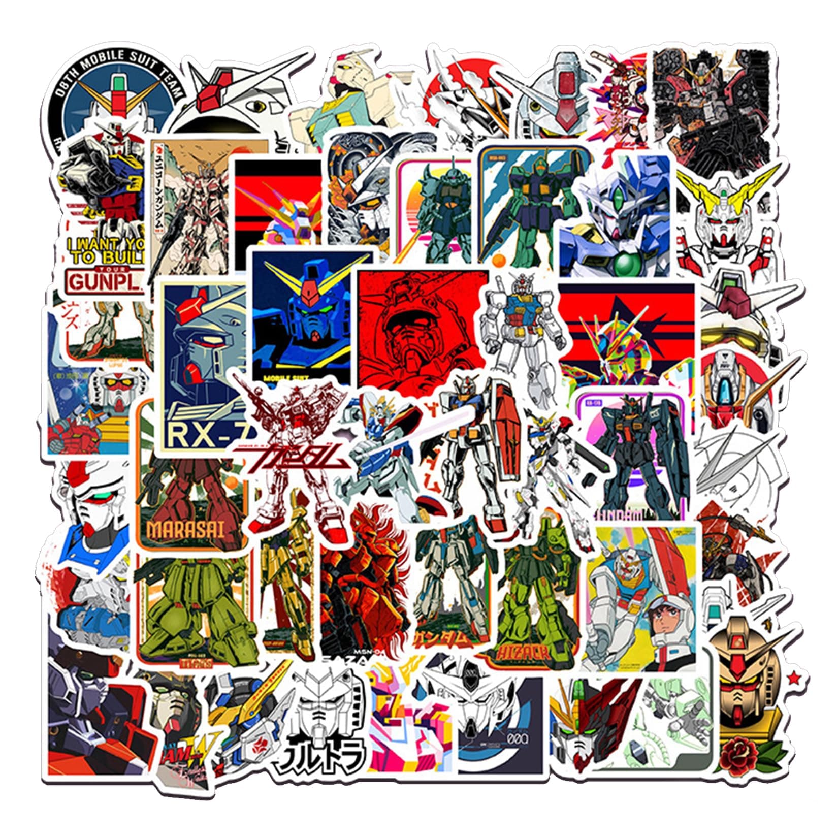 50Pcs Cartoon Gundam Themes Waterproof Stickers Vinyl Graffiti Patches