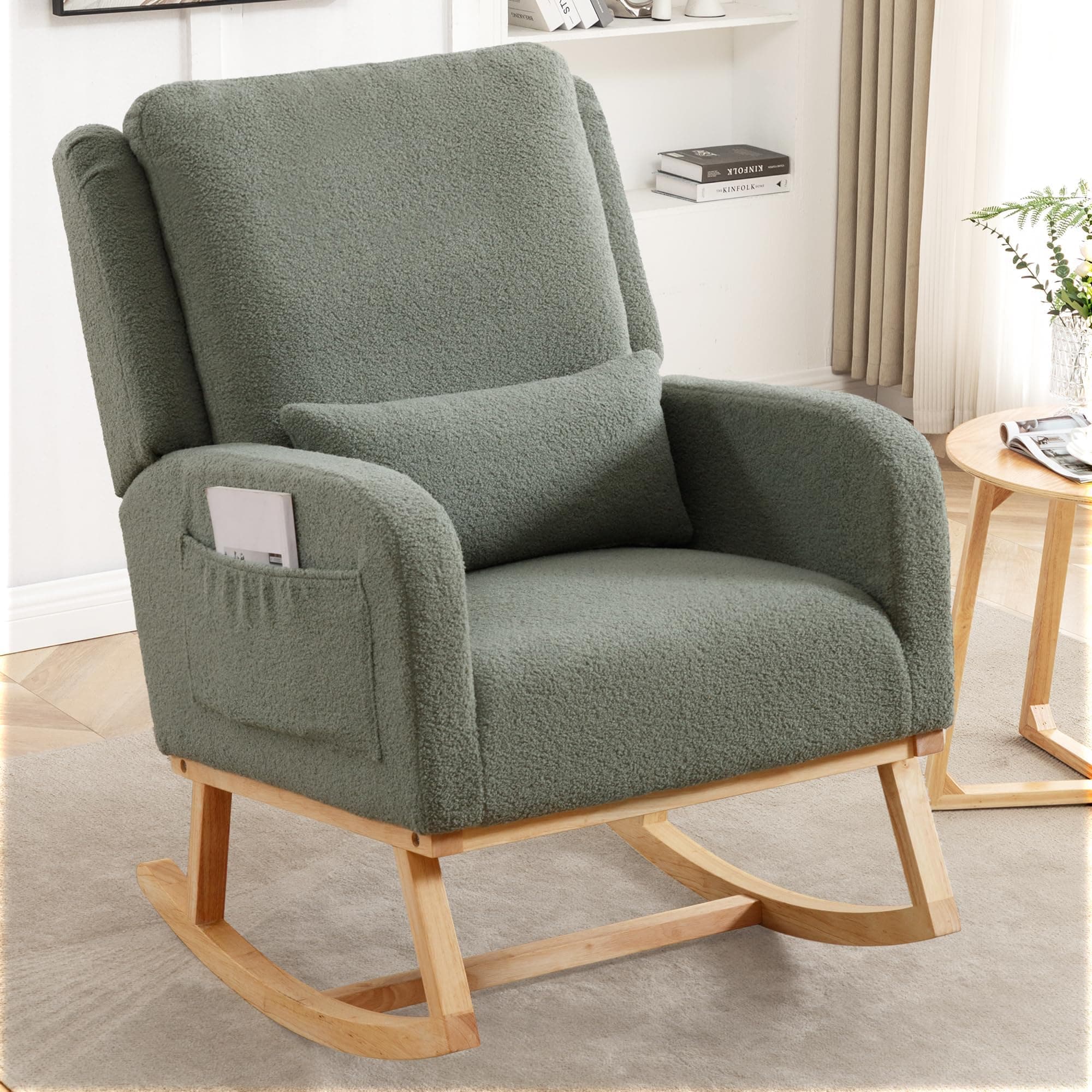 HCHAIRH Rocking Chair Nursery, Nursing Rocking Chairs with Lumbar Pillow, Comfy Modern Nursery Glider Rocker Morden Accent Rocking Chair for Mom Nursery, Living Room, Bedroom (Green)