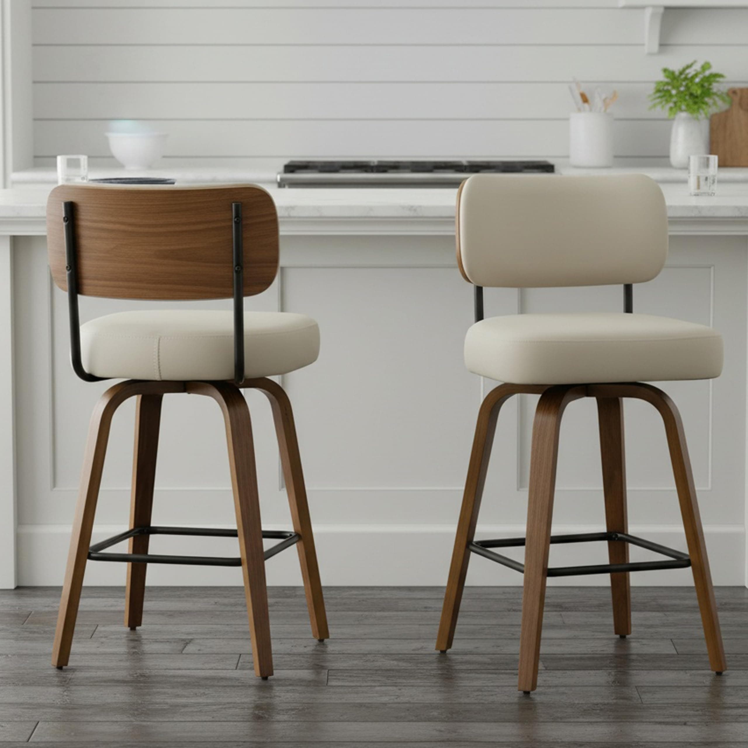 ARVASSLIA Swivel Bar Stools Set of 2, 30" Bar Height, Beige Grey