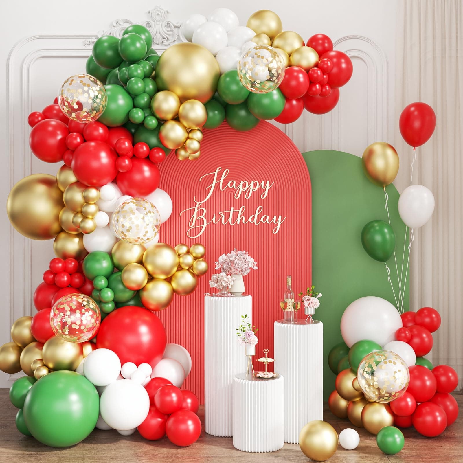 ZHIYAPA Red White Green and Gold Balloon Arch Kit, 167Pcs Christmas Balloons Different Sizes 18 12 10 5 inch for Birthday Baby Shower New Year Xmas Holiday Party Decorations
