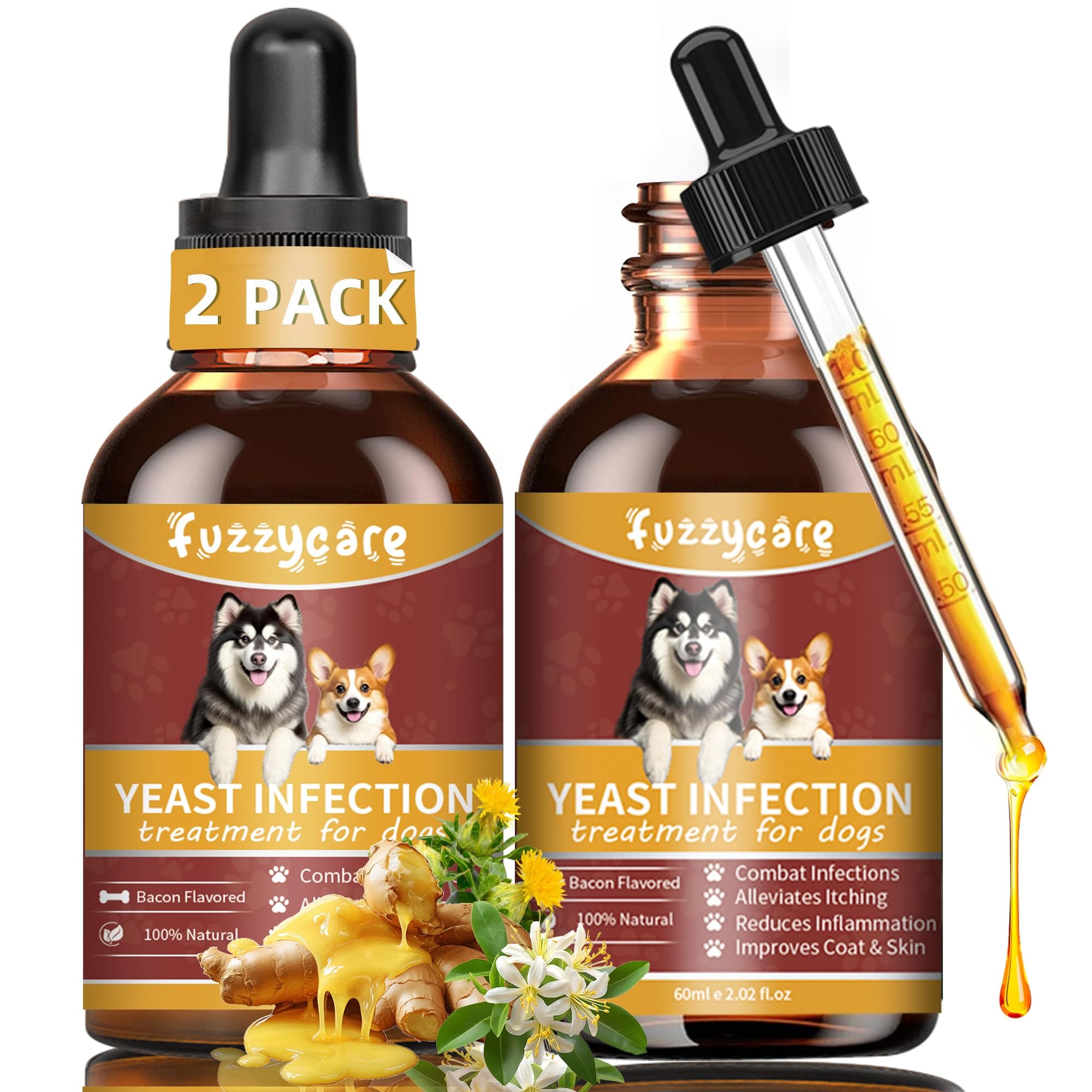 2pack Natural Yeast Infection Treatment for Dogs, Dog Ear Infection Treatment & Dog Yeast Infection Treatment, Ear Infection Treatment for Dogs Help Supports Allergy, Itch & Inflammation Relief