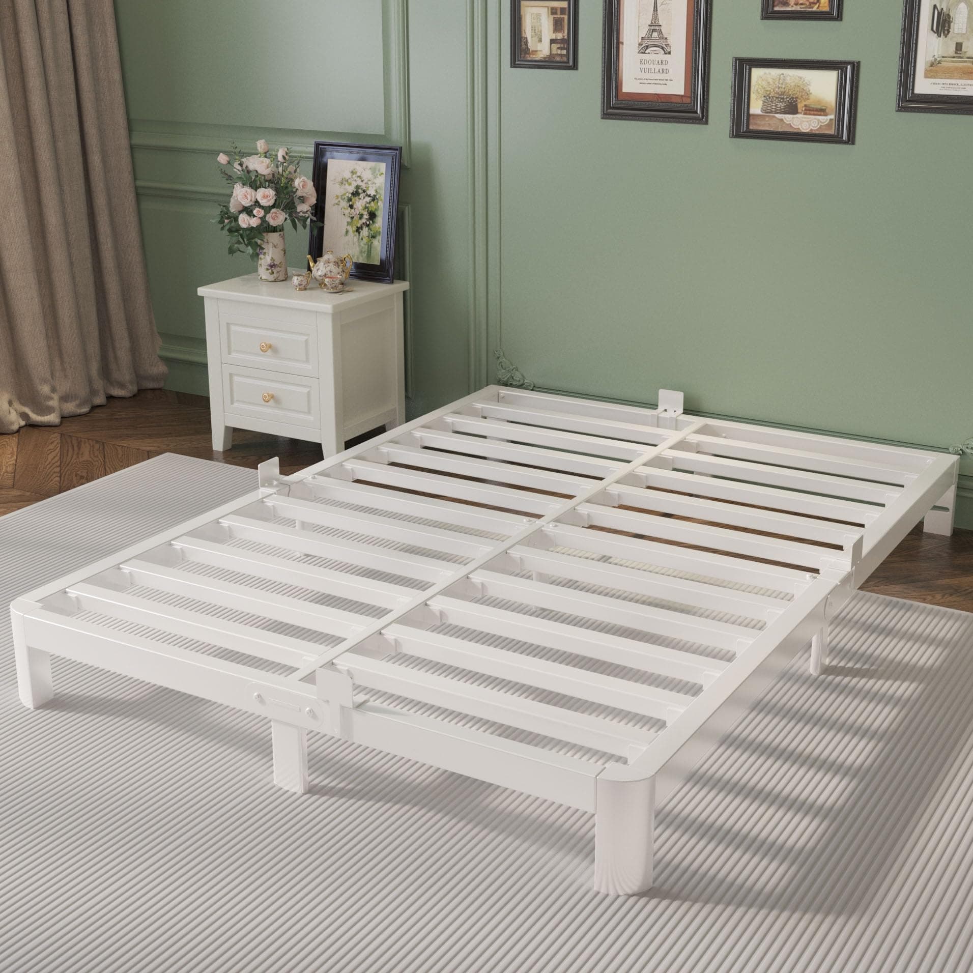 KOSOSO 6 Inch Full Bed Frame with Metal Gasket, White Double Bed Base