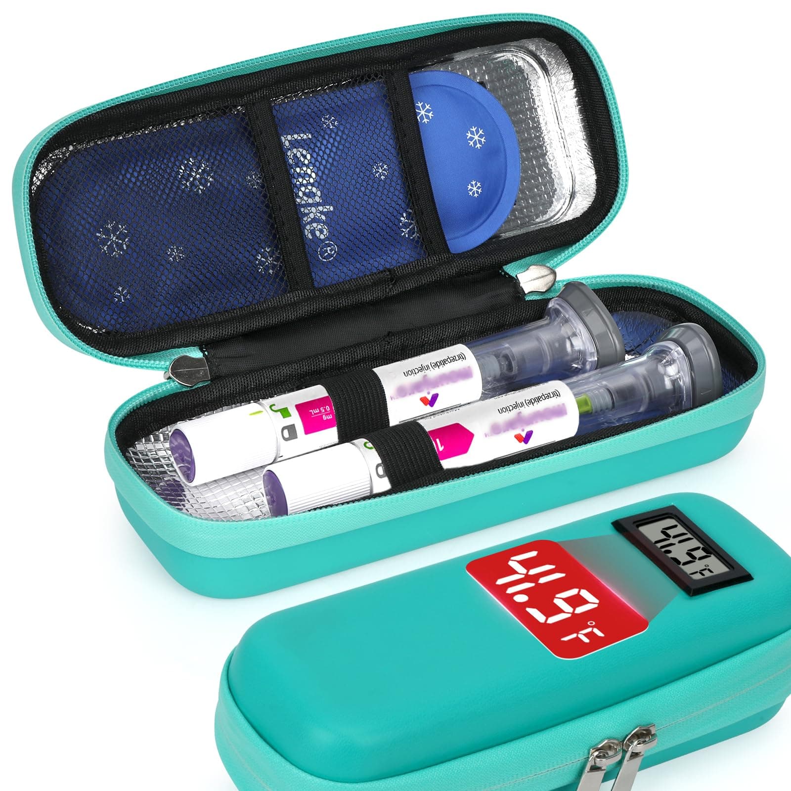 LengKe EVA Glp1 Travel Case TSA Approved for Mounjaro Injector Pens, 2 TSA Approved Ice Pack, Real-Time Temperature Display, Medication Cooler for Travel & Daily Use