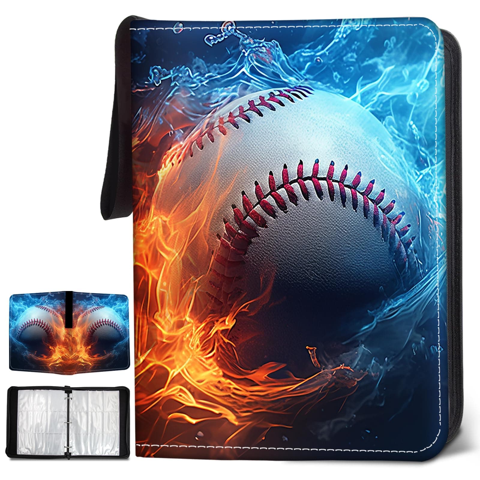 Wazzio 900 Pockets Baseball Card Binder, Trading Card Storage Album with 50 Removable Sleeves, Double Sided Pocket Zipper Binder for Game Cards, Sports Cards