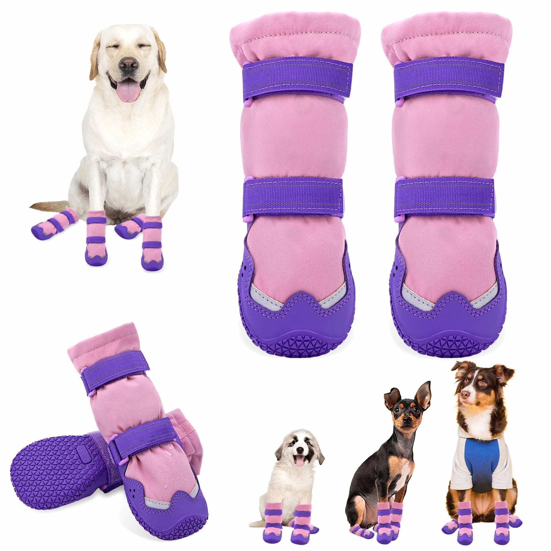 Dog Boots for Large Dogs, Medium Dog Shoes for Winter Snow Days, Waterproof Fleece Lined Dog Booties Non-Slip with Reflective Strap for Outdoor Snowy Hardwood Floor Hiking Walking, Size 8