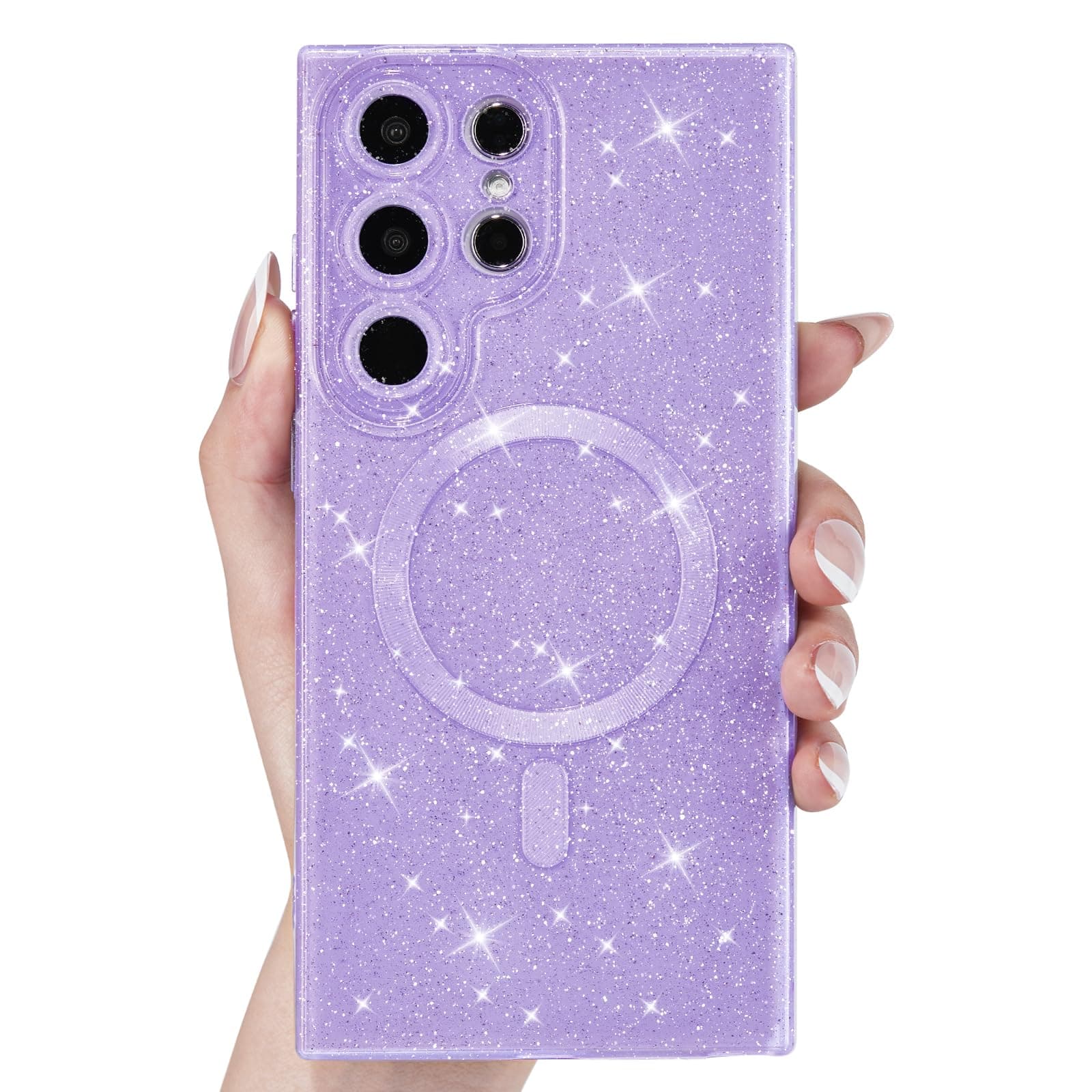 Svanove Glitter Case for Samsung Galaxy S22 Ultra Phone Case Magnetic Compatible with Magsafe, Sparkle Bling Shiny Cute Girly Design, Aesthetic Slim Soft TPU Mag Cover for Women Girl, Lilac