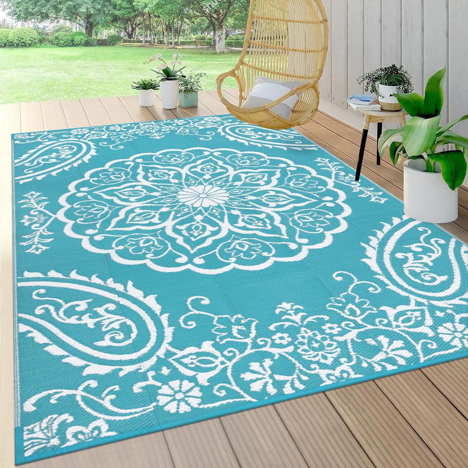 Pauwer Outdoor Rug Waterproof for Patios 5'x8', Reversible Outdoor Plastic Straw Camping Rugs, RV Mat, Outdoor Patio Rug, Indoor Outdoor Area Rug for RV, Patio Deck Balcony Picnic Beach
