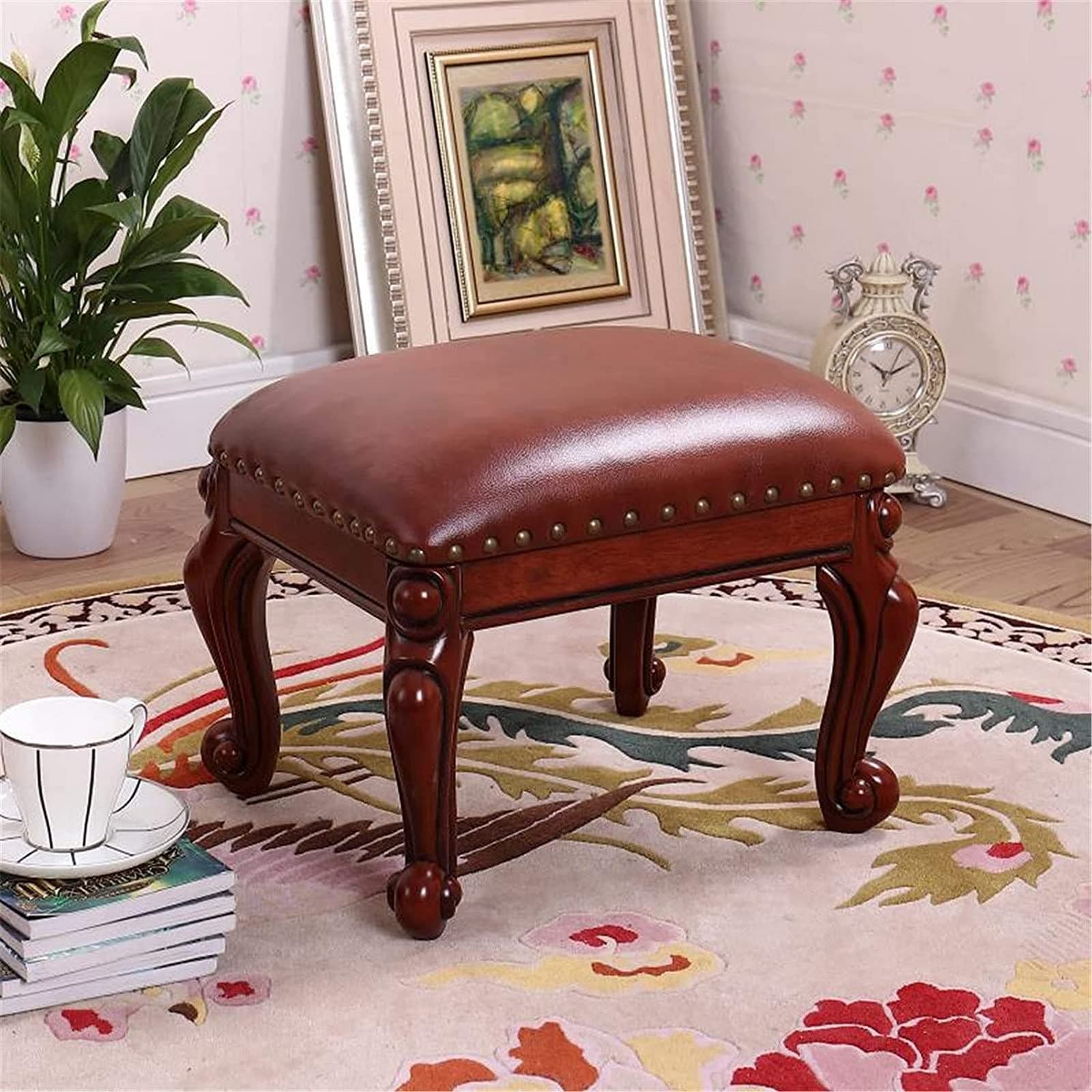 Footstool Foot Stool Luxury Space Saving Small Footrest,Faux Leather Ottoman,Decorative Padded Seat Footrest,for Living Room Bedroom Hallway Shoe Bench-E 37x30x30cm Home Decor Stoo