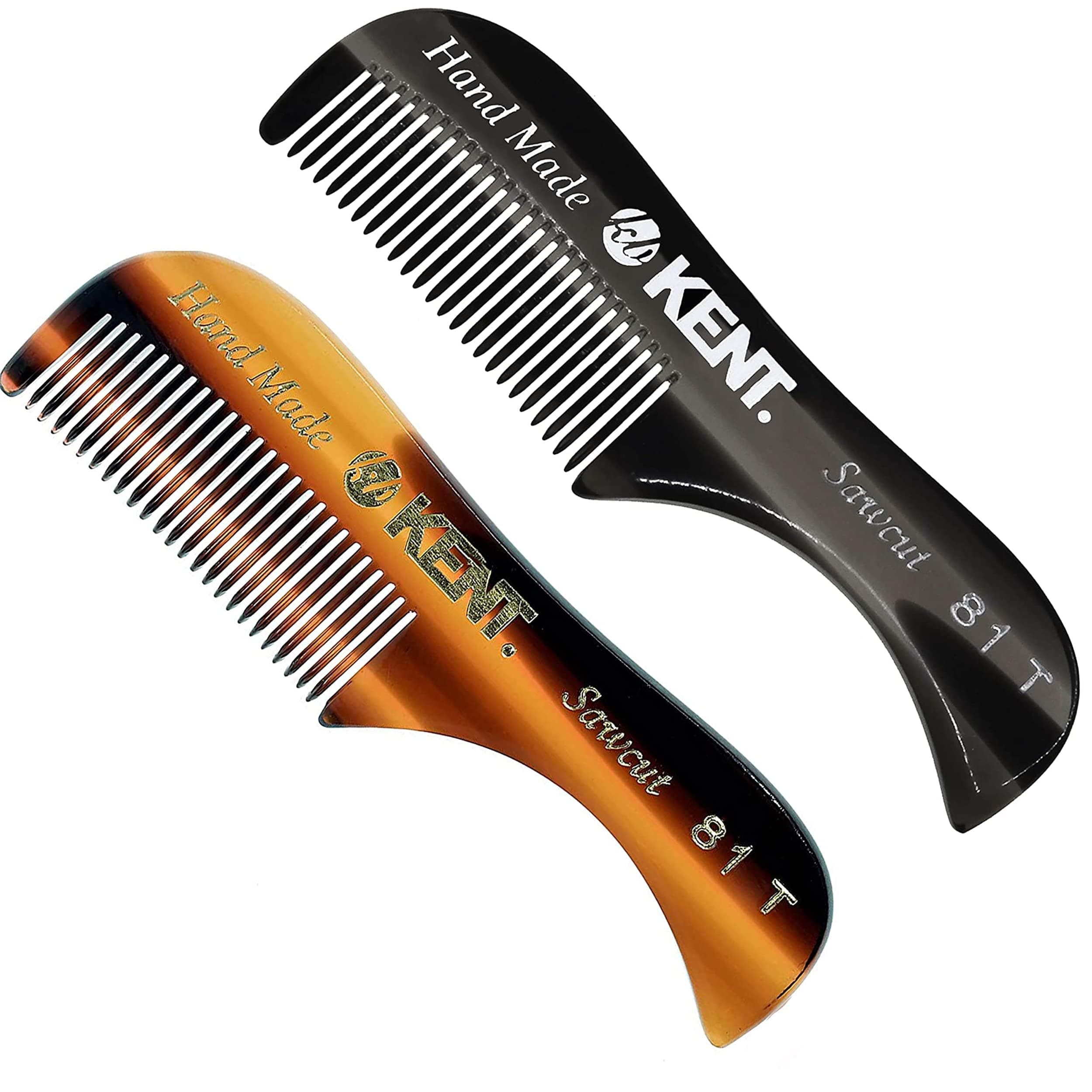 Kent A 81T Bundle X-Small Gentleman's Beard and Mustache Pocket Comb, Fine Toothed Pocket Size for Facial Hair Grooming and Styling. Saw-cut of Cellulose Acetate, Hand Polished. Hand-Made in England