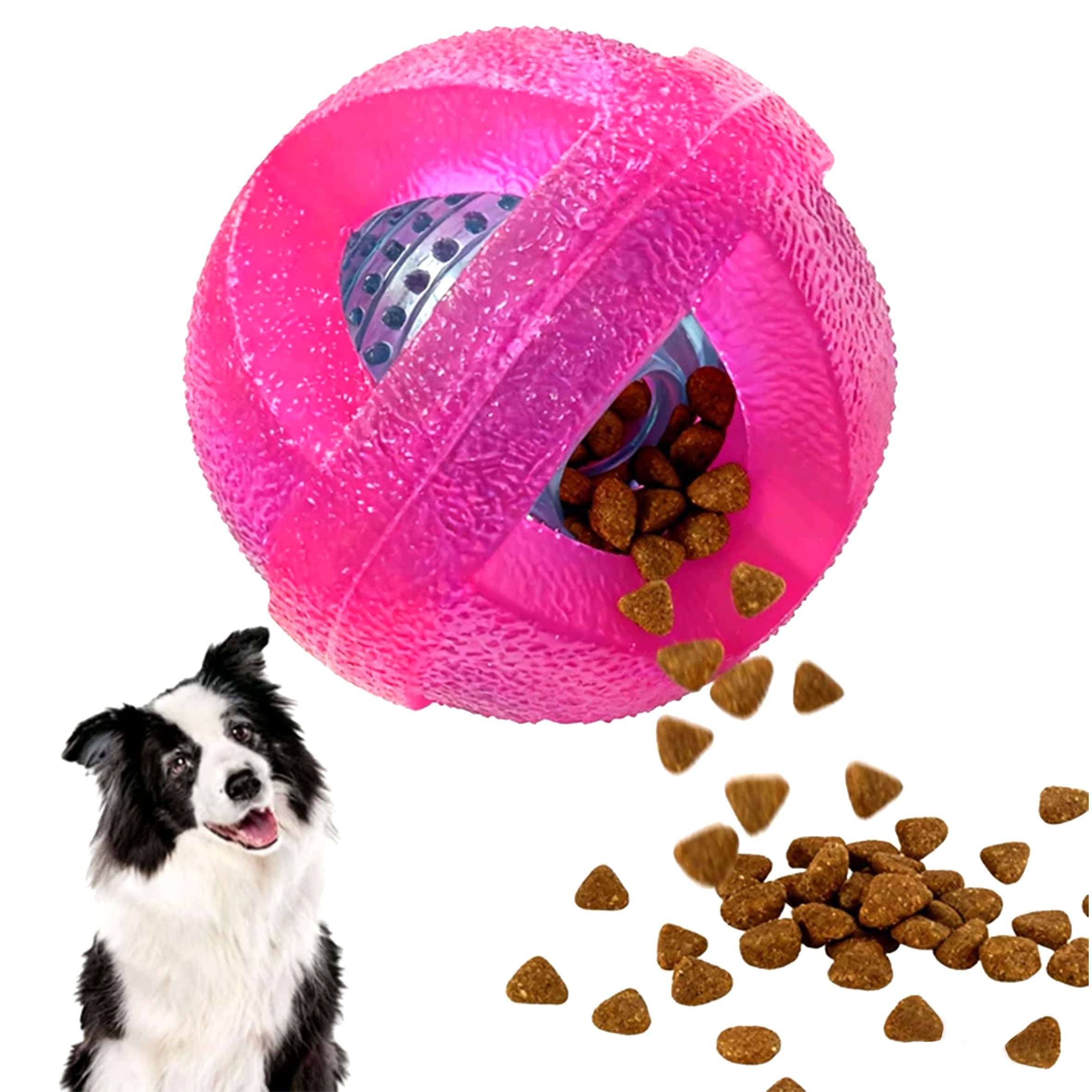 Mnubsrva Dog Ball Toy for Chewing and Treat Dispensing - Rubber Chew Balls, Interactive Dog Puzzle Ball Toys for Fun & Chew Time, Treat Dispensing Toys for Small Medium Breed, 3.5 Inch (Pink)