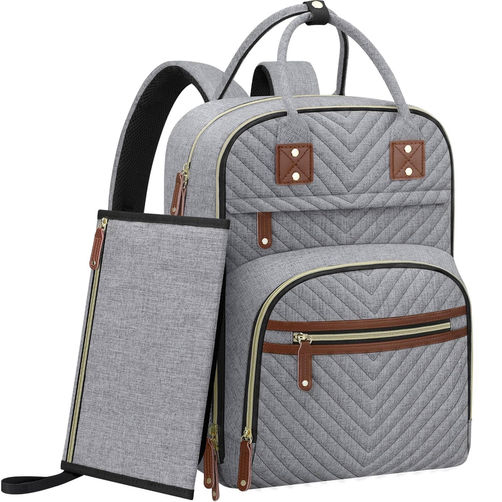 Tenot Diaper Bag Backpack for Women with Changing Pad Grey