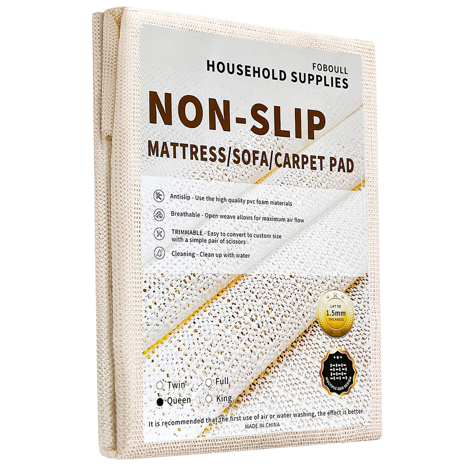 Foboull Mattress Slide Stopper & Gripper, Slip Grip Mattress Pads, Non-Slip Rug Pads Prevent Mattress from Sliding - for Box Spring, Platform & Bed Frames - Queen