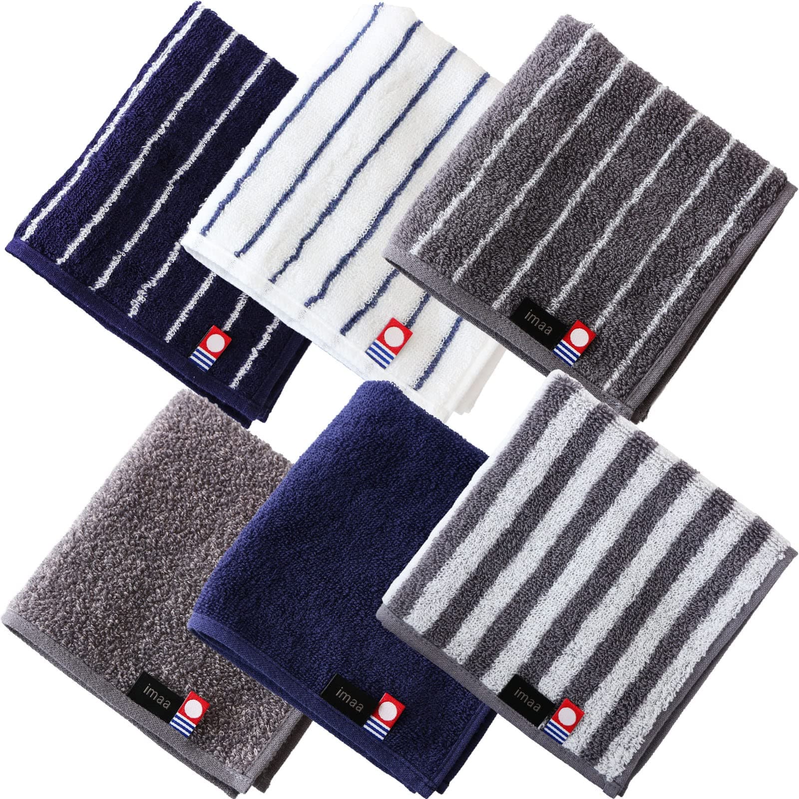 imaa Imabari Towel Certified Hand Towel, Towel Handkerchief, Made in Japan, 100% Cotton, Vacuum Compressed Pack, D Assorted, 6 Pieces