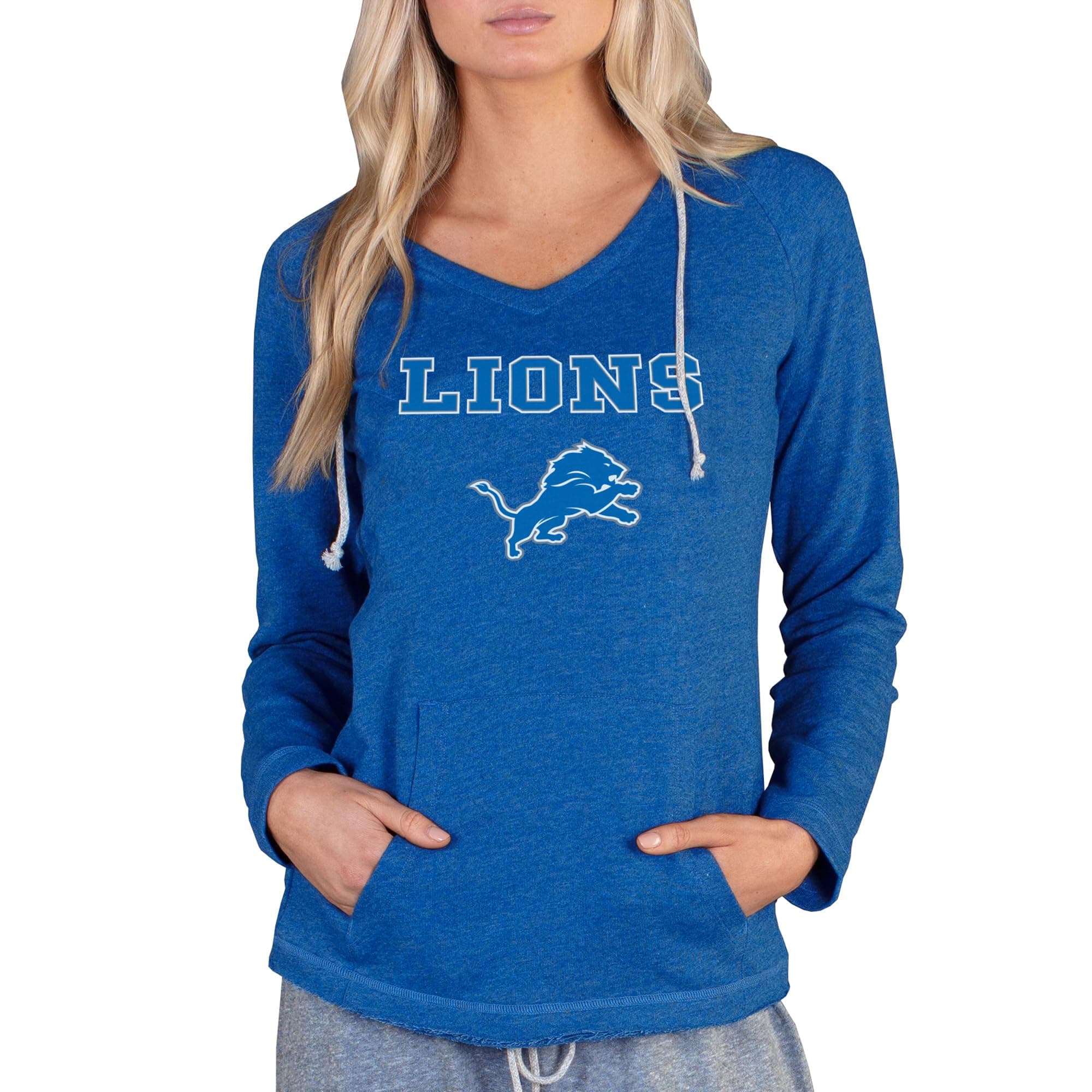 Concepts Sport Women's Blue Detroit Lions Mainstream Tri-Blend Raglan Hoodie V-Neck Top