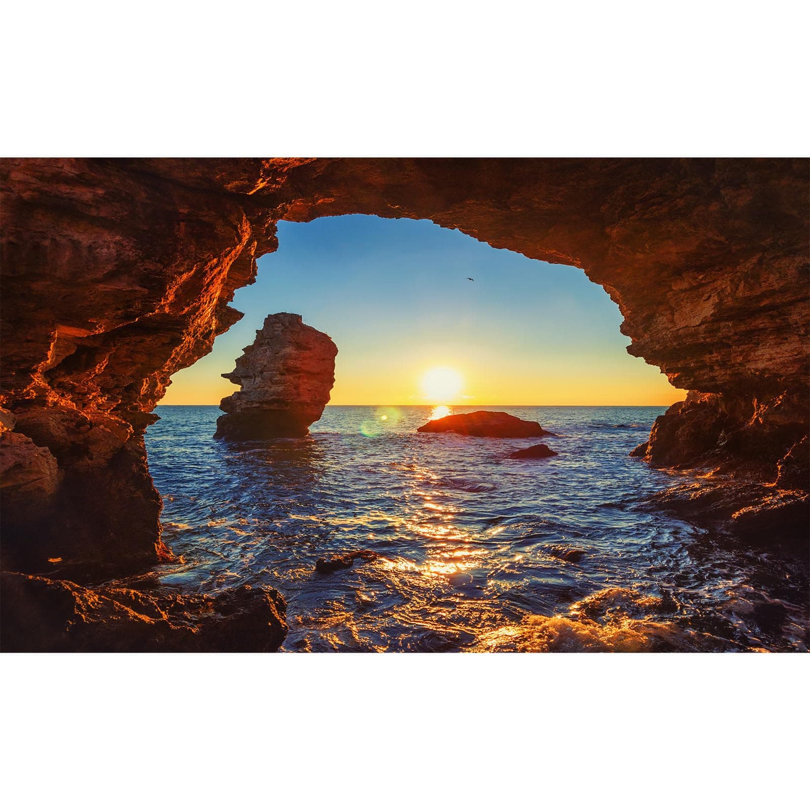 Ocean Rock Cave Aquarium Background Sunrise Ocean Beach Seaside Fish Tank Background Tropical Sunset Seashore Blue Sky Terrarium Backgrounds Stunning Seascape Reptile Tank Backgrounds 24x12in