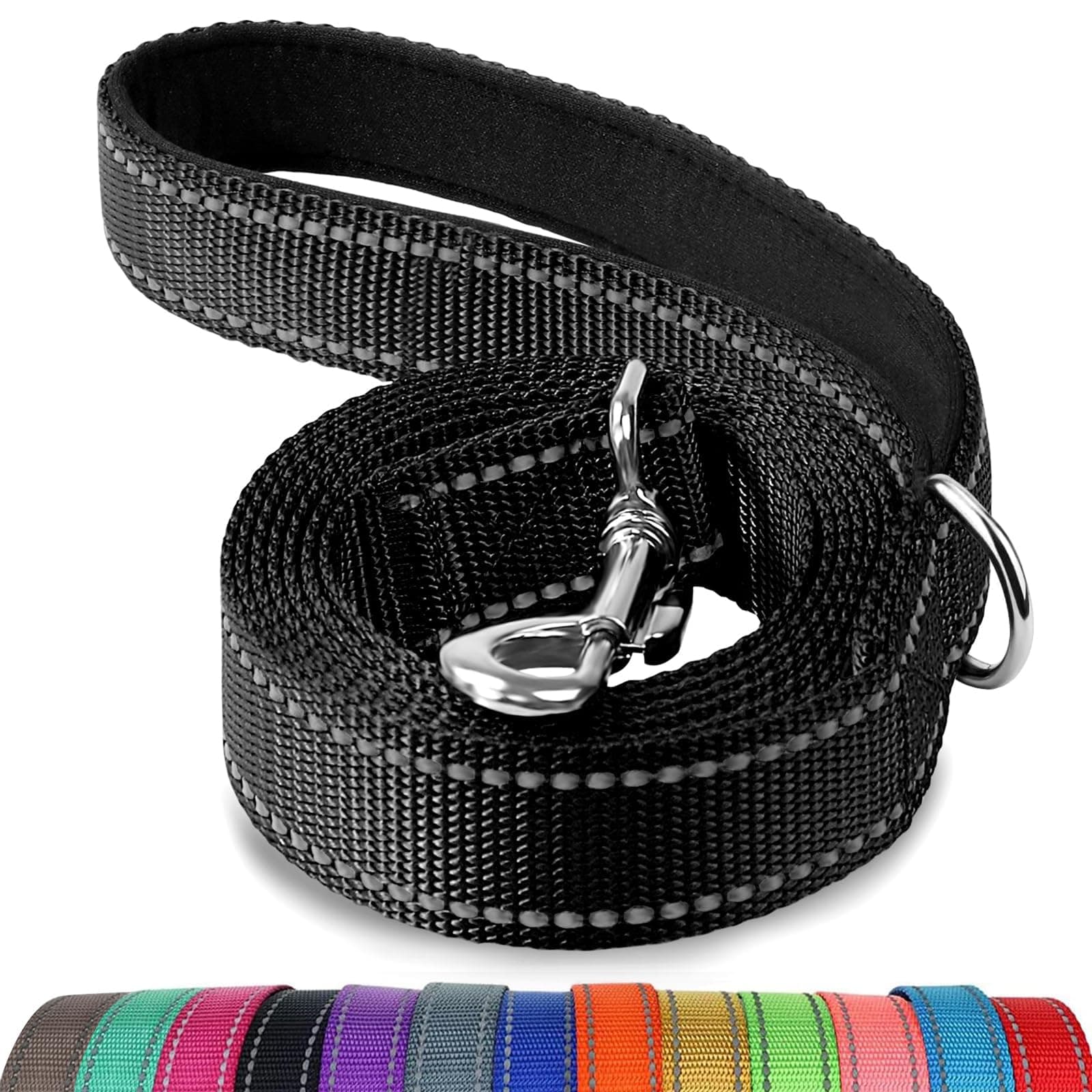 Joytale Dog Leash, 6 FT Double-Sided Reflective, Padded Handle Nylon Heavy Duty Leashes for Medium & Large Dogs Walking, Black