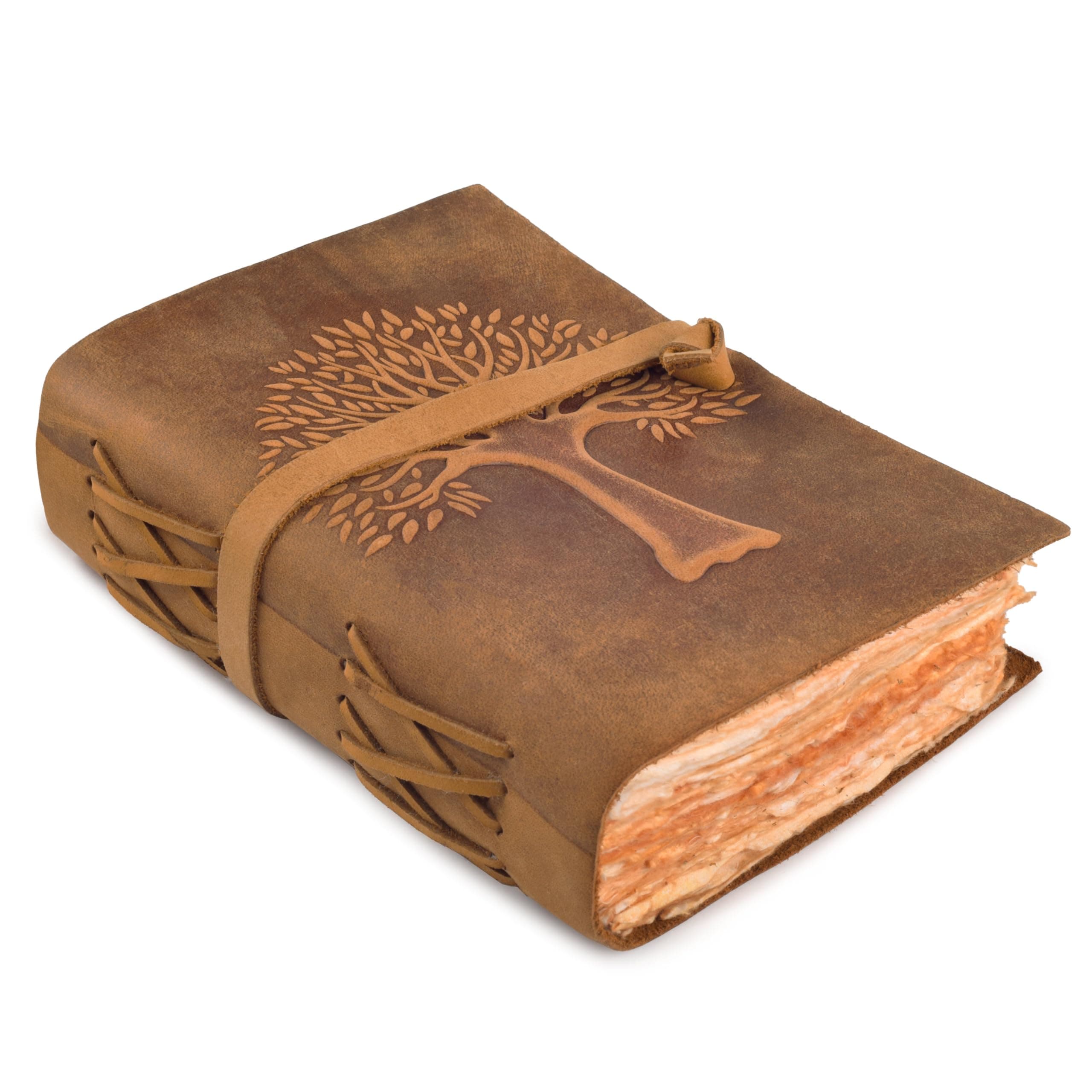 MDS Tree of Life Leather Journal 7 x 5 Inches – Vintage Handmade Leather Bound Diary with 200 Deckle Edge Antique Papers – Book of Shadows, Sketchbook, Writing Notebook for Men & Women - Brown