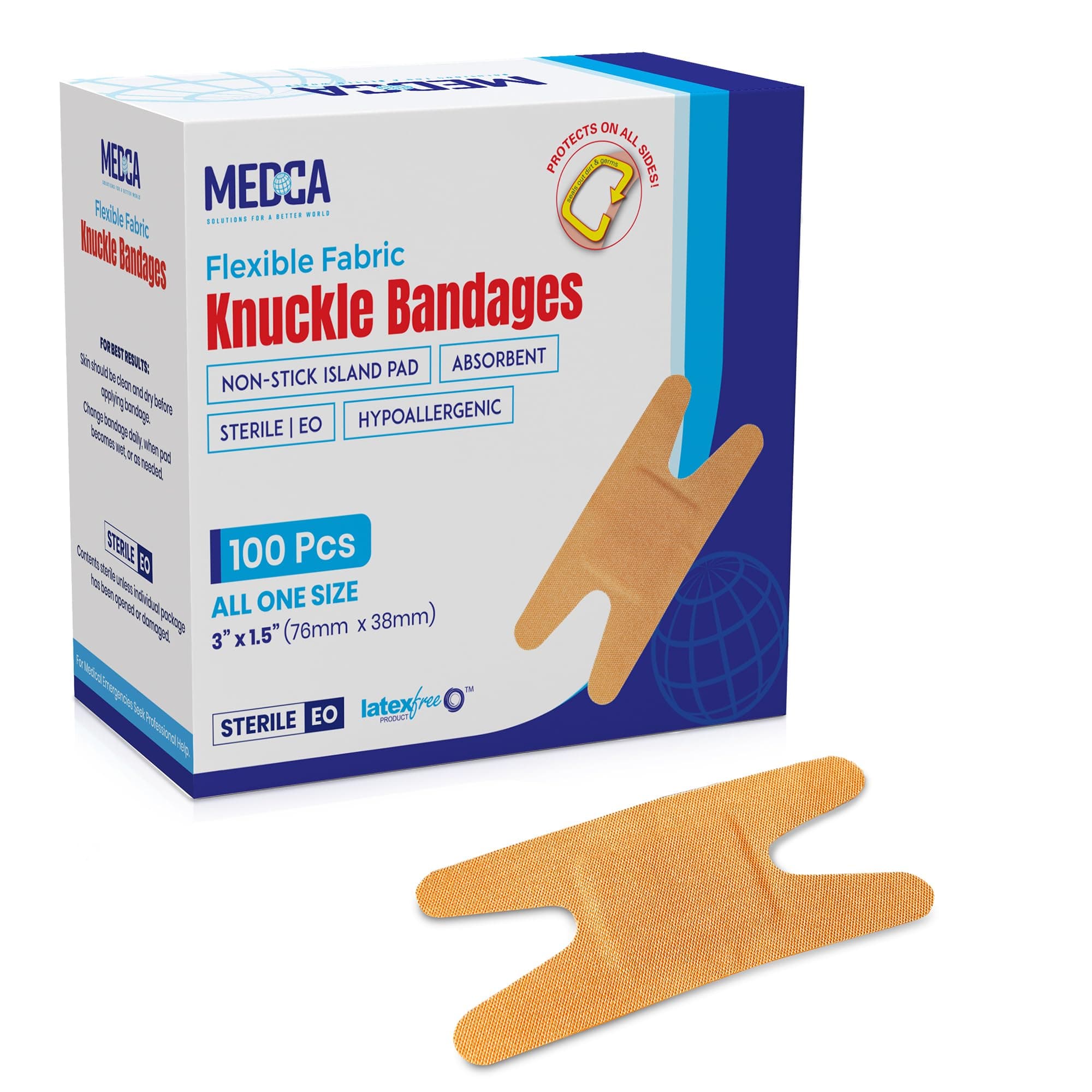 Flexible Fabric Bandages - Flex Fabric Adhesive Bandages Knuckle Bandages for Finger Care and to Protect Wounds from Infection - (100 Count Box)