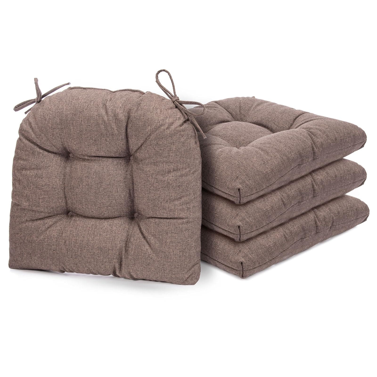 Kyaringtso Chair Cushions for Dining Chairs, 4 Pack Soft and Comfortable Chair Cushions Pads with Ties, Seat Cushions for Kitchen Chairs，Dining Room (4 Pack 17x16, Brown)