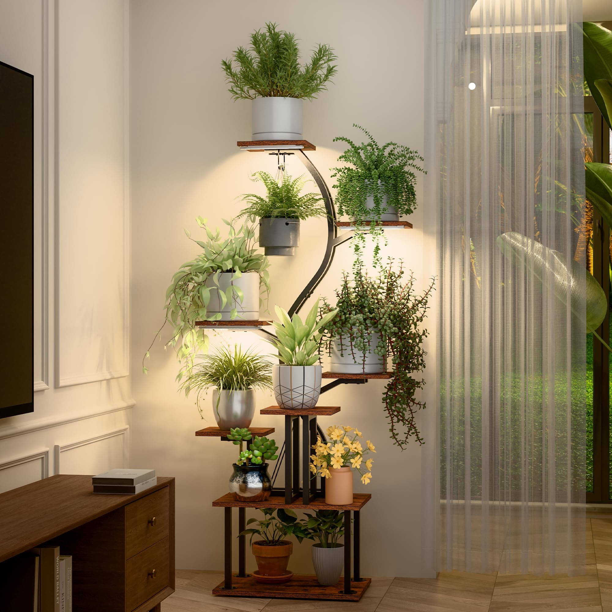 Plant Stand Indoor with Grow Lights, 9 Tiered Metal Plant Shelf, Tall Plant Stand for Indoor Plants Multiple, Large Plant Rack Display Shelves, Corner Plant Holder for Living Room, Patio