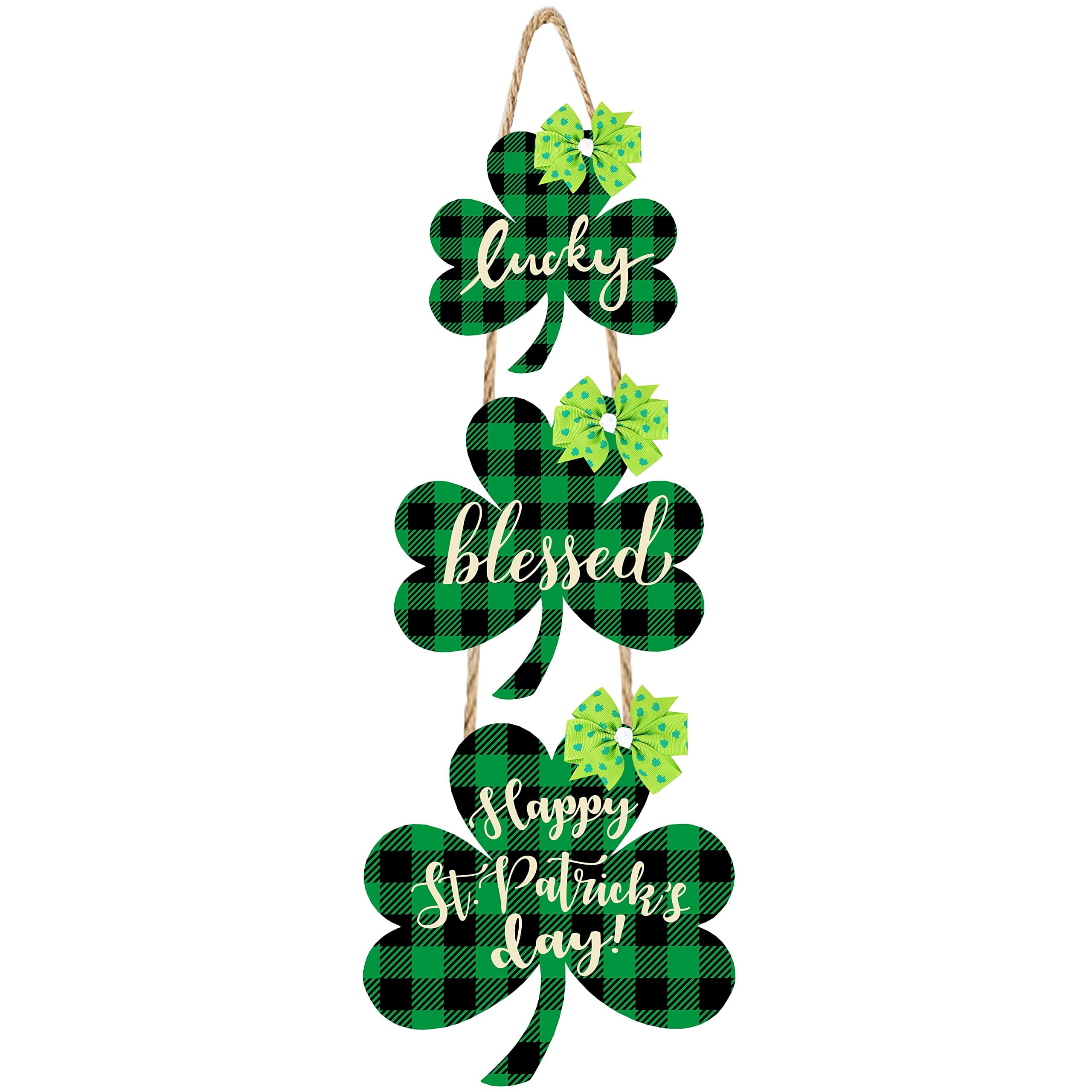 St.Patrick's Decorations for Home Lucky Blessed Happy St.Patrick's Day Door Sign for Front Door St.Patrick's Decor Shamrock Clover Wooden Hanging Signs Home Outdoor Wall Decor