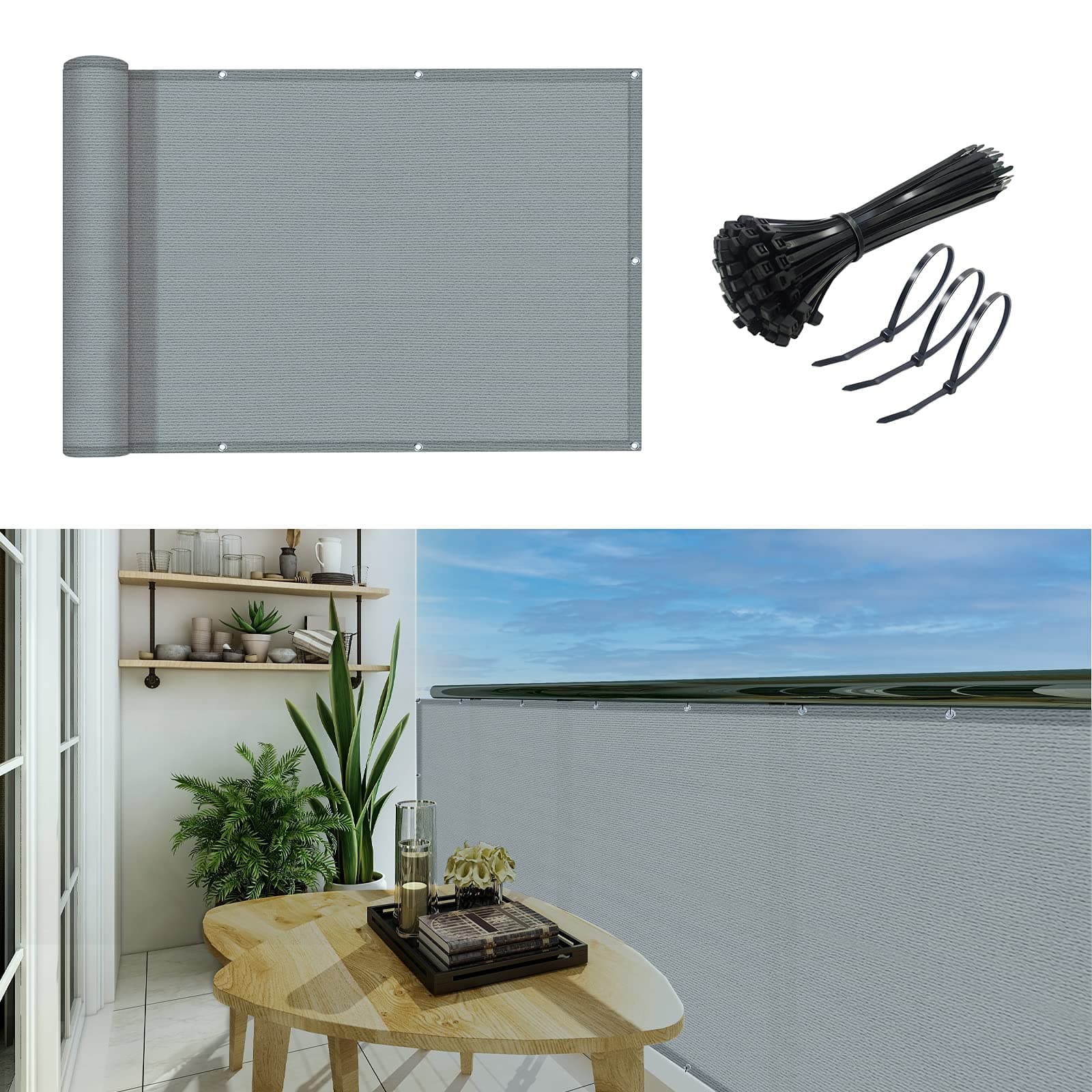 GardenLux 3'x10'Balcony Privacy Screen Cover Fence Cover UV Protection Weatherproof Windscreen Heavy Duty for Patio, Backyard,Light Grey