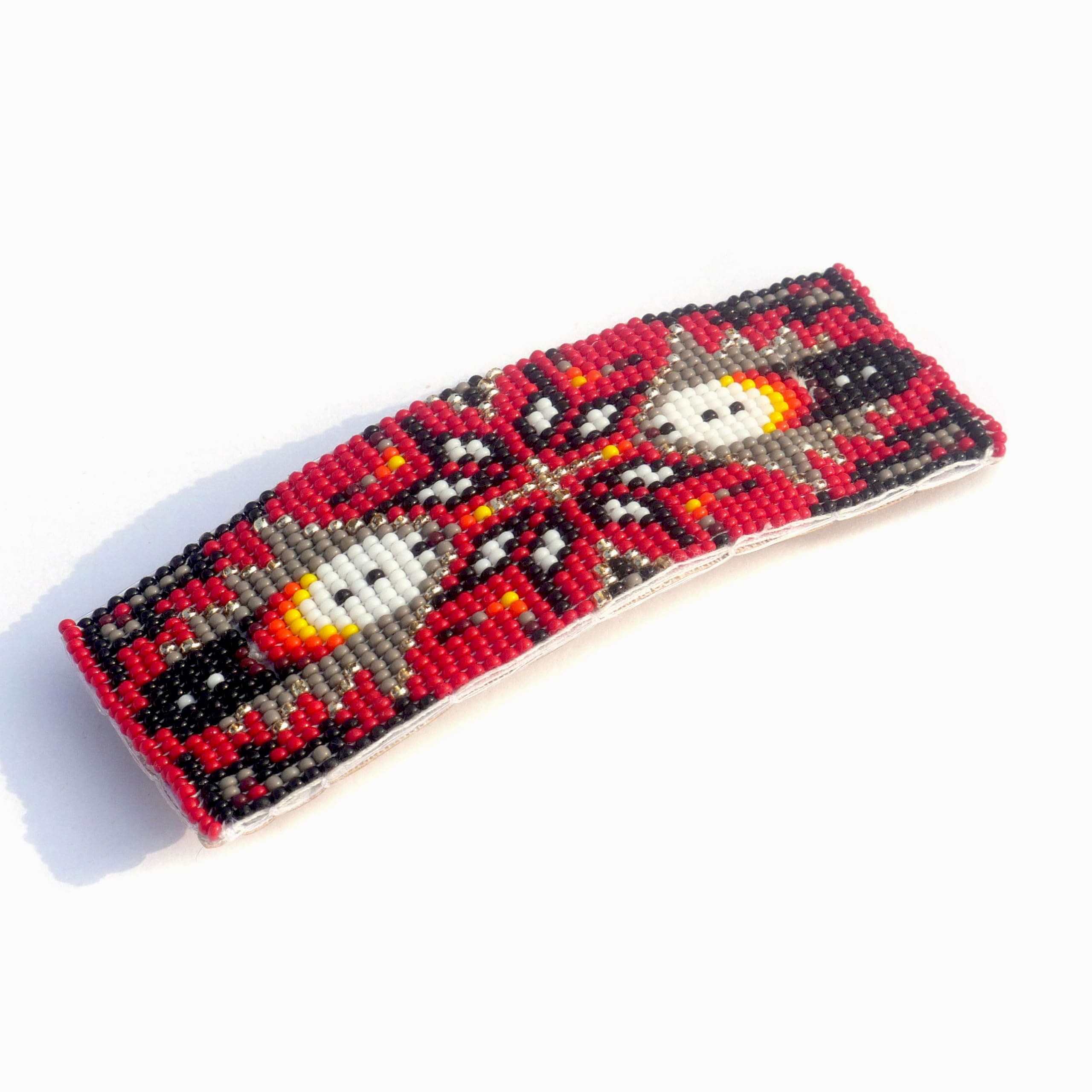 Handmade Beaded French Hair Barrette Inspired By Native American Seed Beads hair Barrette for women, Hair accessory (Red (Star))