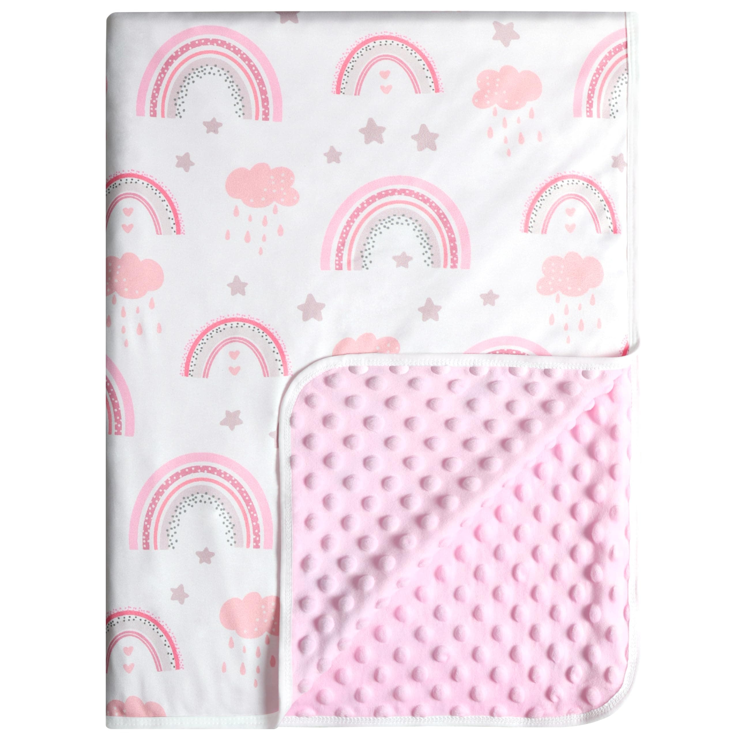 GUNTAIL Baby Blankets for Girls - Super Soft Nursery Minky Blanket, Newborn Baby Blanket with Double Layer Dotted Backing, Pink Lightweight Bed Throw Blanket, 30 x 40 Inch (1, Pink Rainbow)