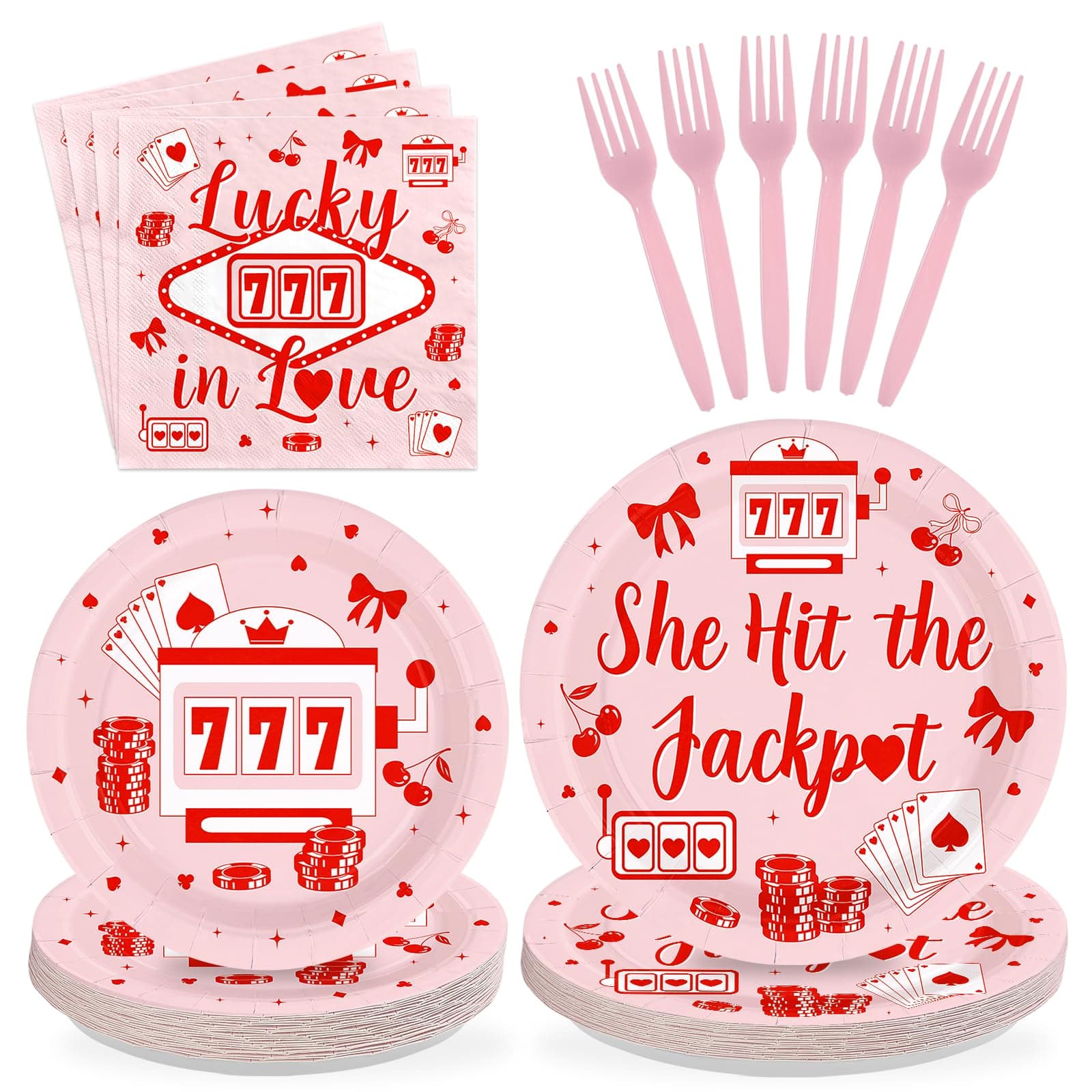Greencian 96Pcs Casino Themed Bachelorette Party Supplies She Hit The Jackpot Plates and Napkins Vegas Bachelorette Tableware Set for Girls Wedding Lucky in Love Engagement Party Decorations Serves 24