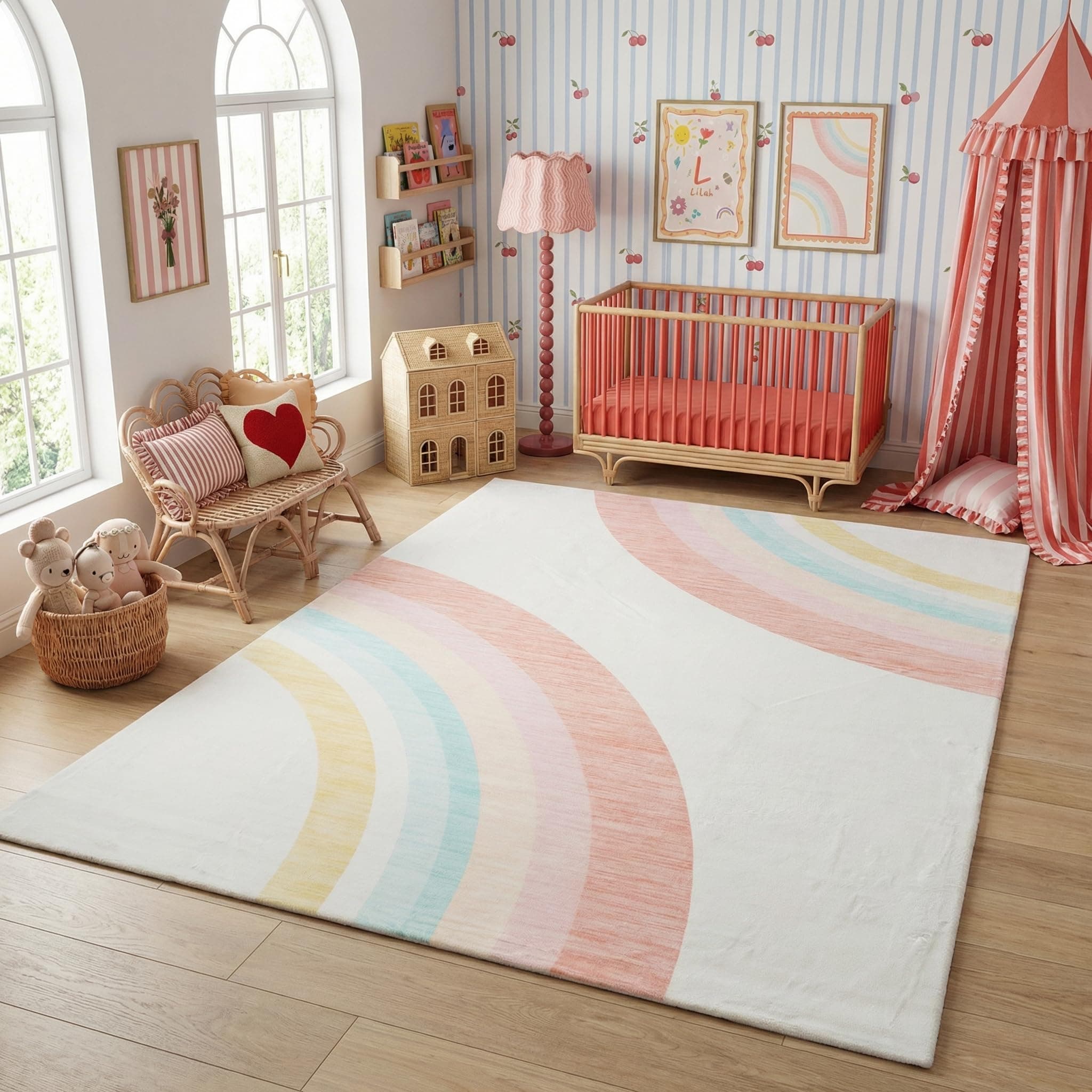 Rug Branch Marlow Rainbow Washable Kids Area Rug 7' x 10' Pink & Cream